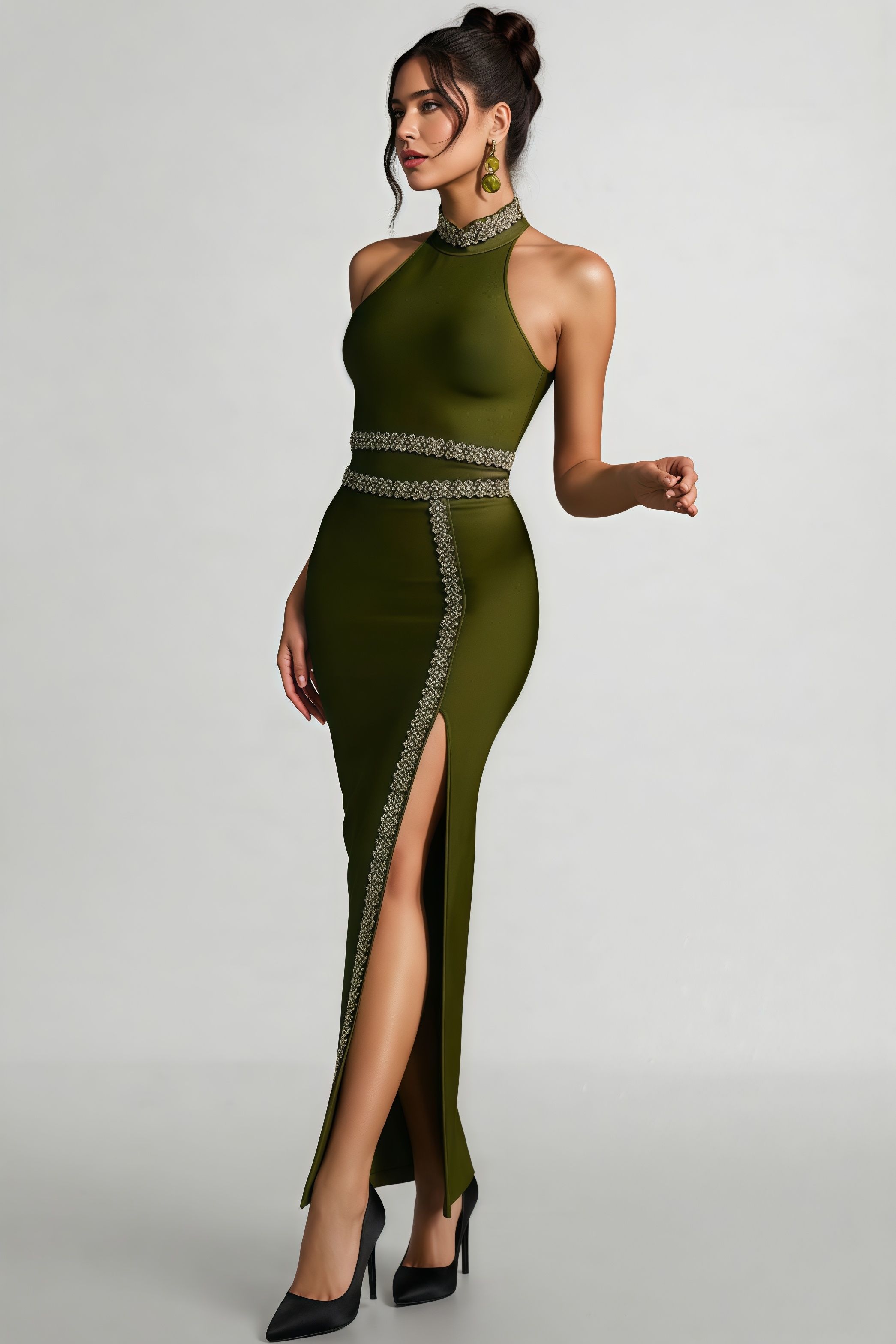 Givens Halterneck Crystal Bandage Maxi Dress Set
