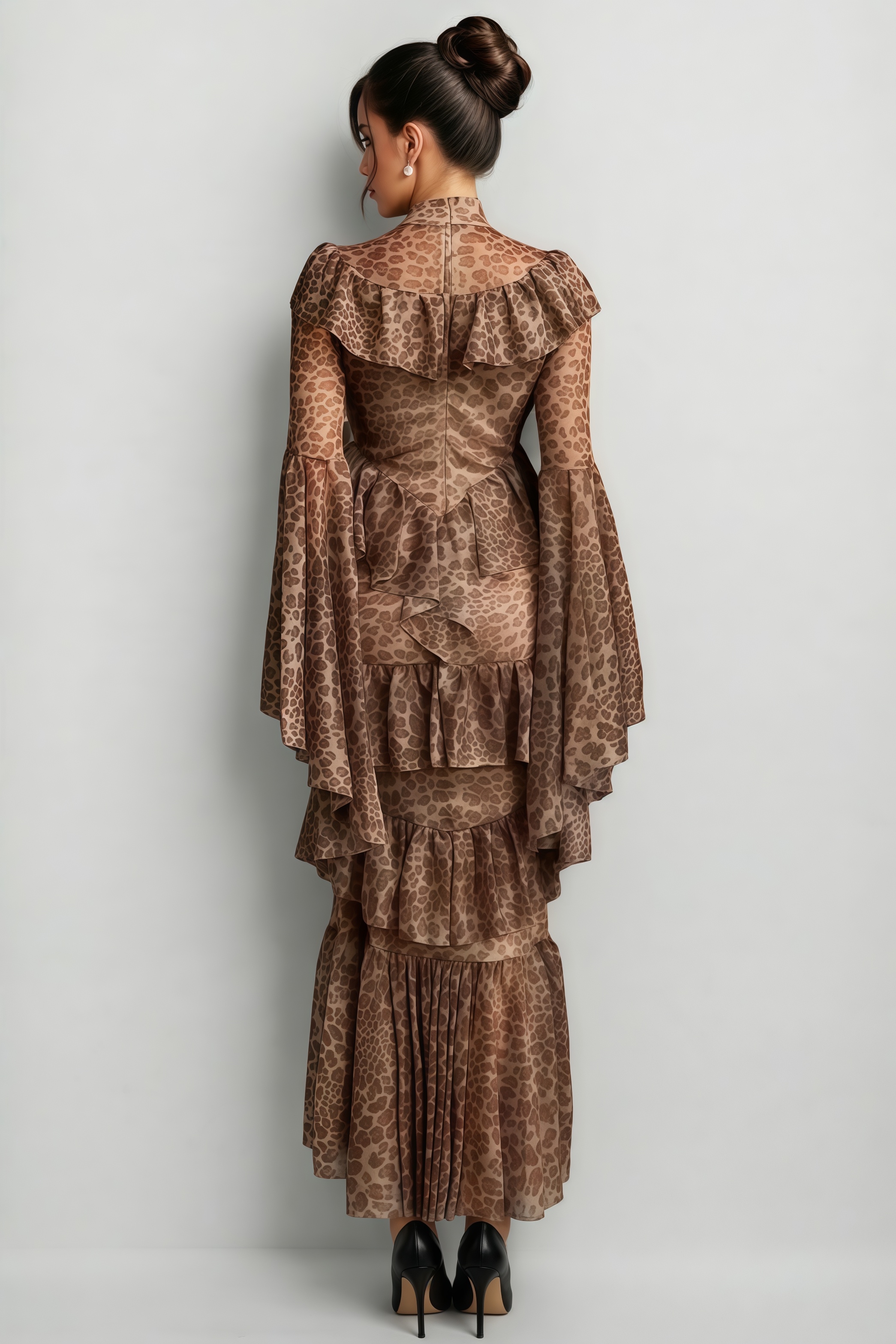 Darlita Bell Sleeve Leopard Midi Dress