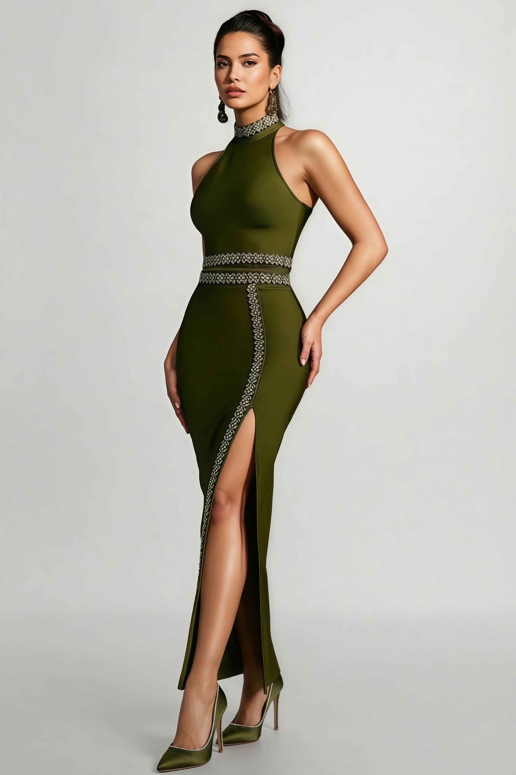 Givens Halterneck Crystal Bandage Maxi Dress Set