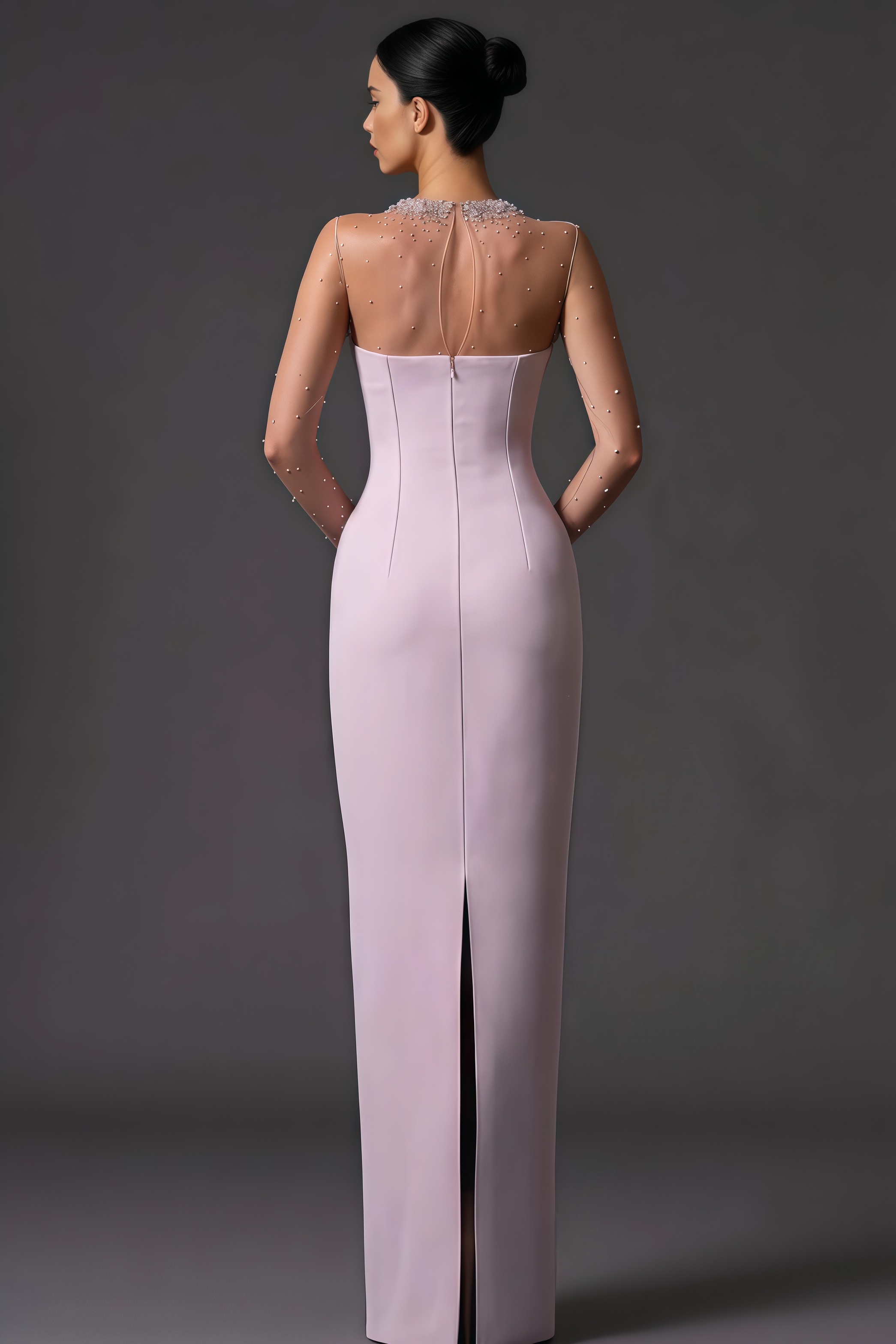 Almern Pink Mesh Rhinestone Maxi Dress