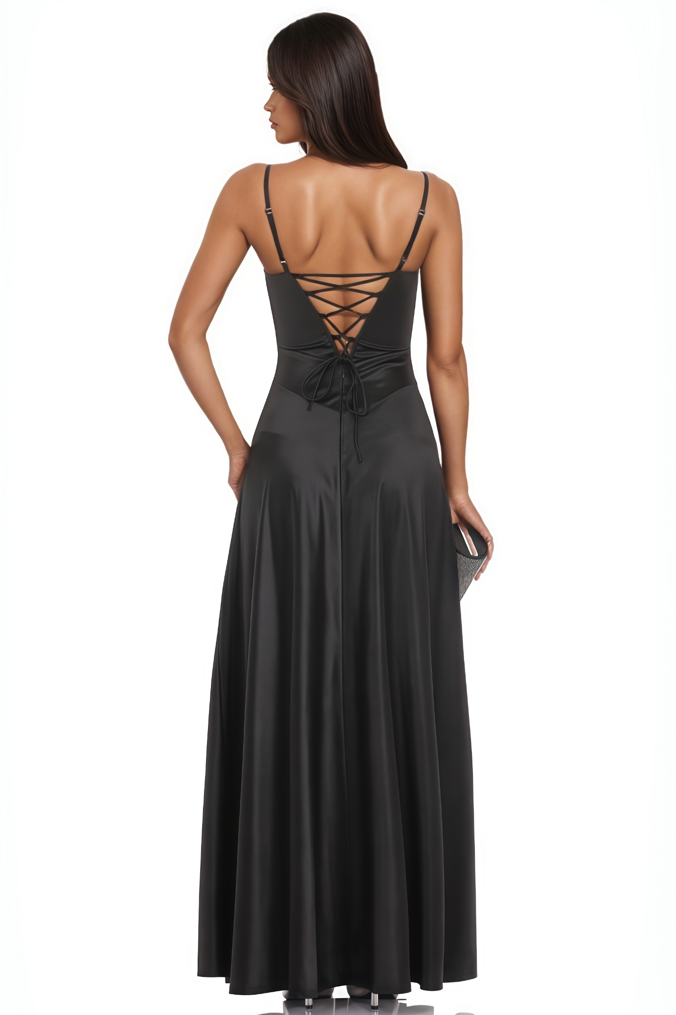Haznel Black Satin Square Neck Maxi Dress