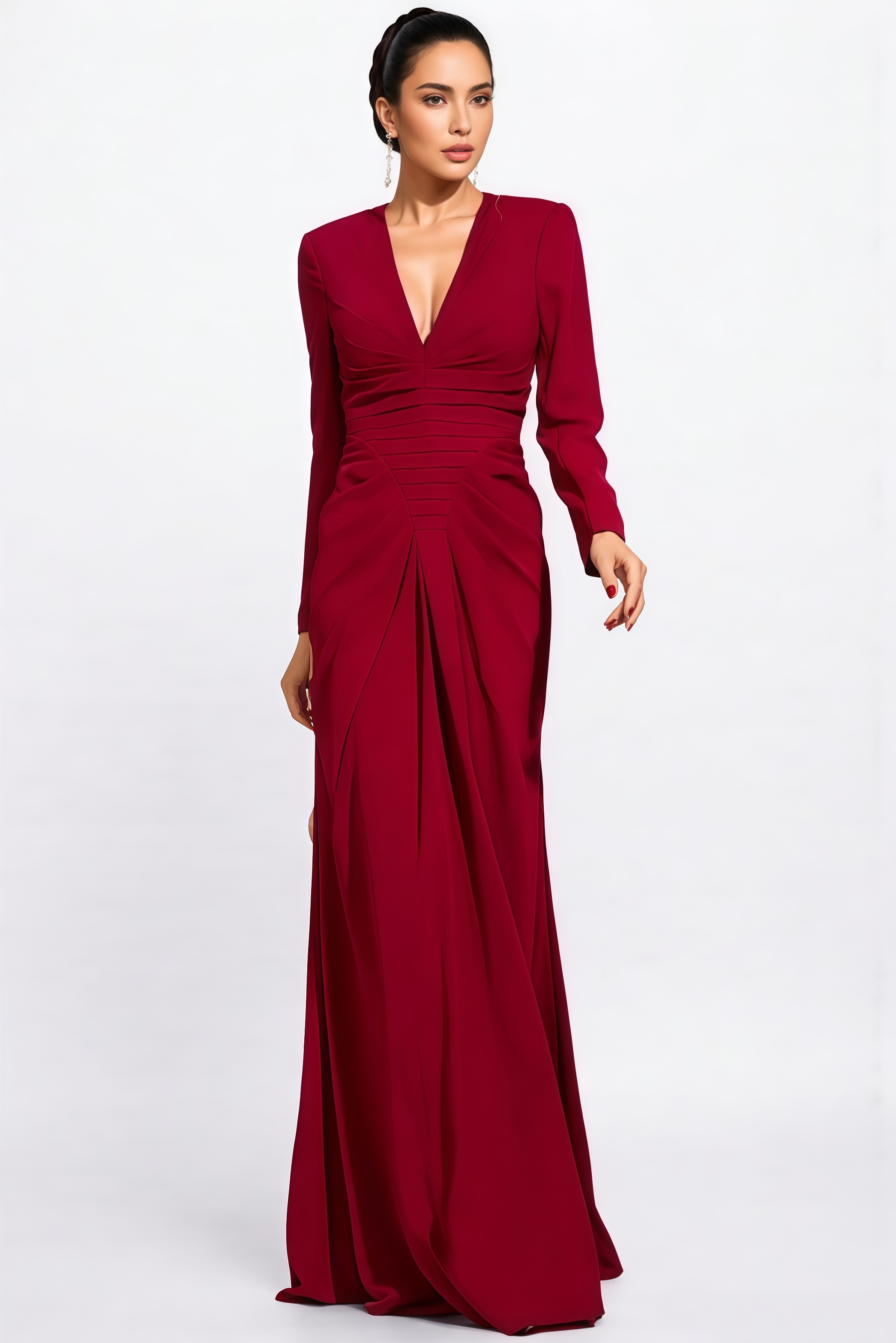 Naryn Red Long Sleeve Ruched Maxi Dress