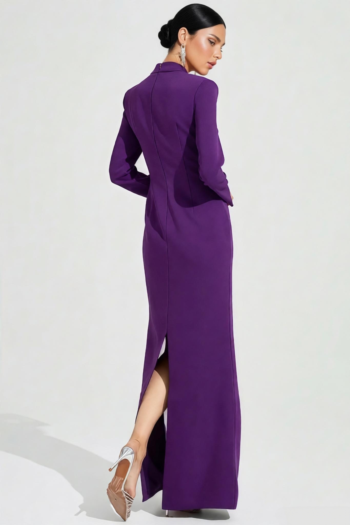 Kiros Purple Diamond Mesh Maxi Dress