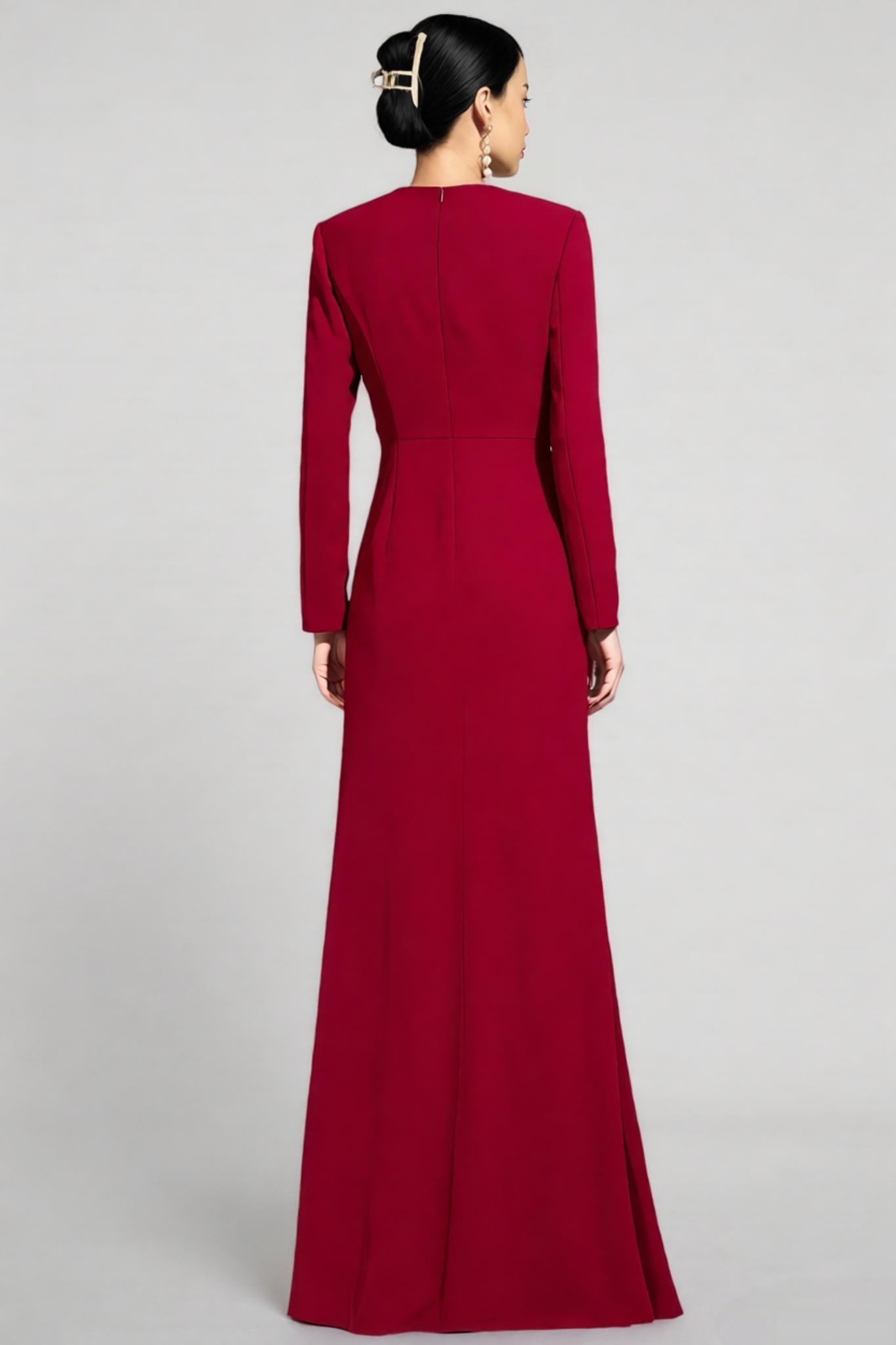 Naryn Red Long Sleeve Ruched Maxi Dress