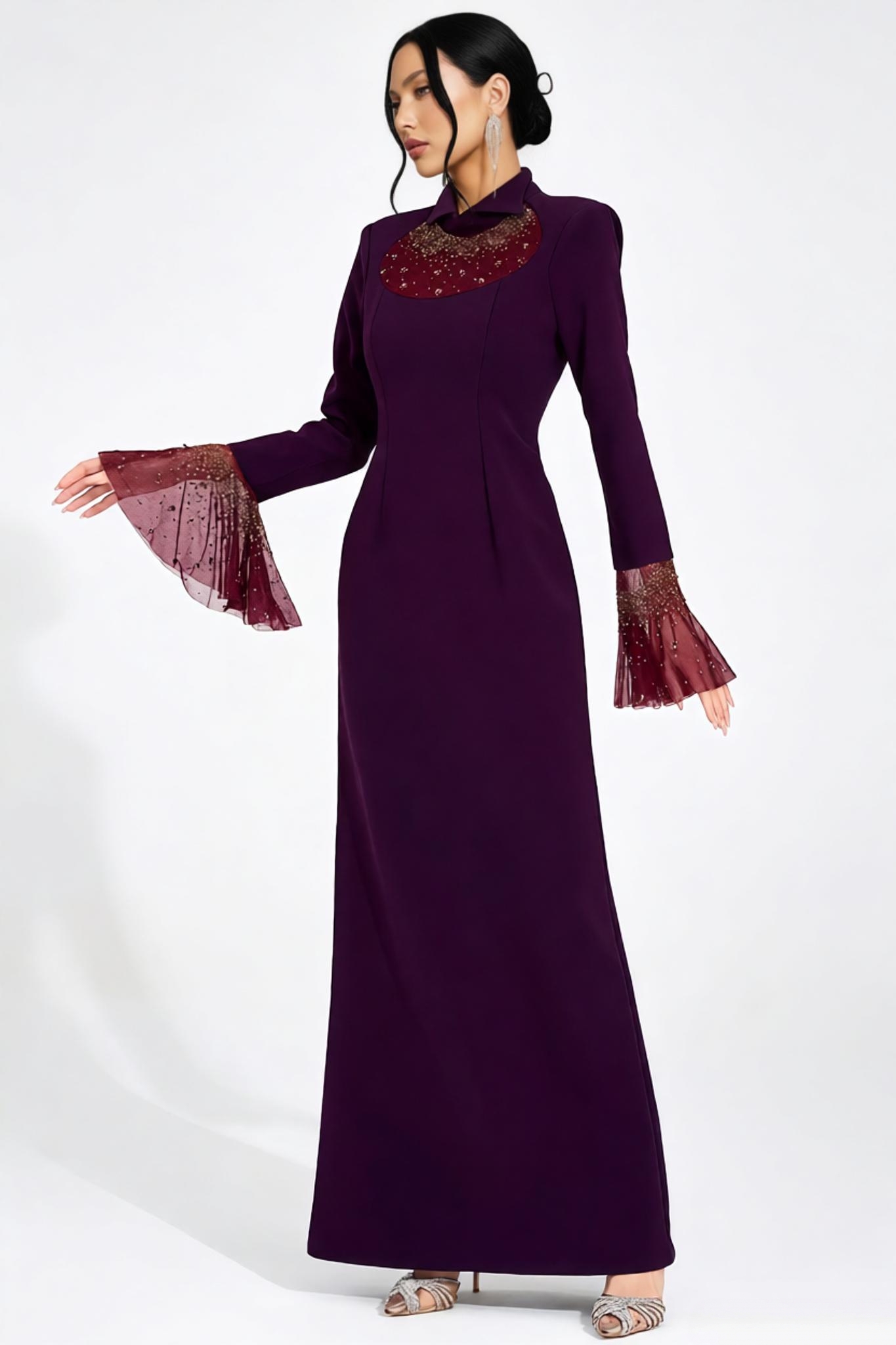 Tmrae Purple Long Sleeve Mermaid Maxi Dress