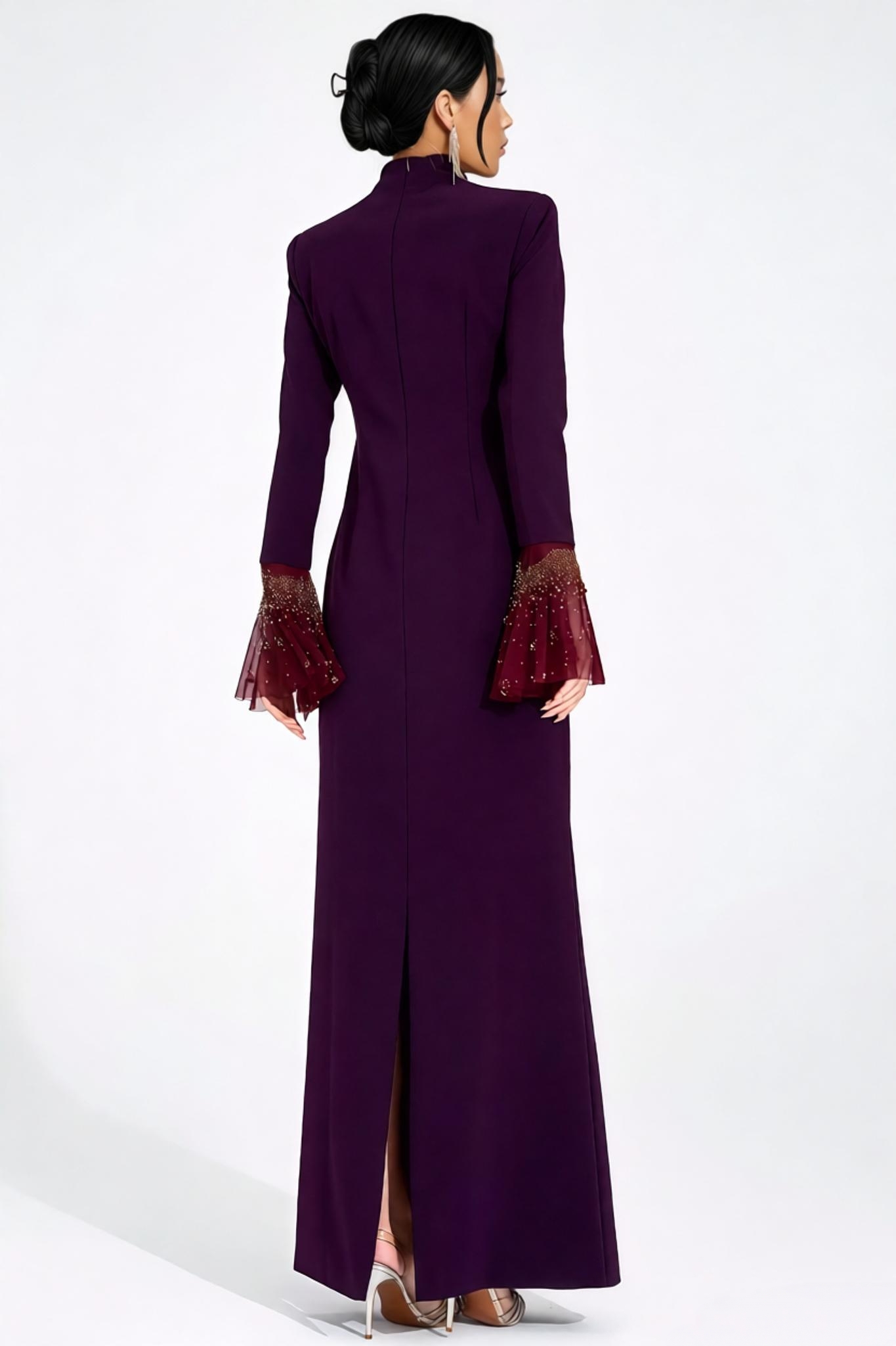 Tmrae Purple Long Sleeve Mermaid Maxi Dress