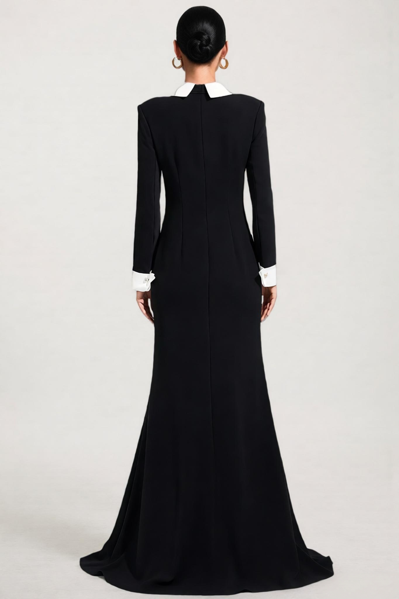 Avran Black Long Sleeve Diamond Mermaid Maxi Dress