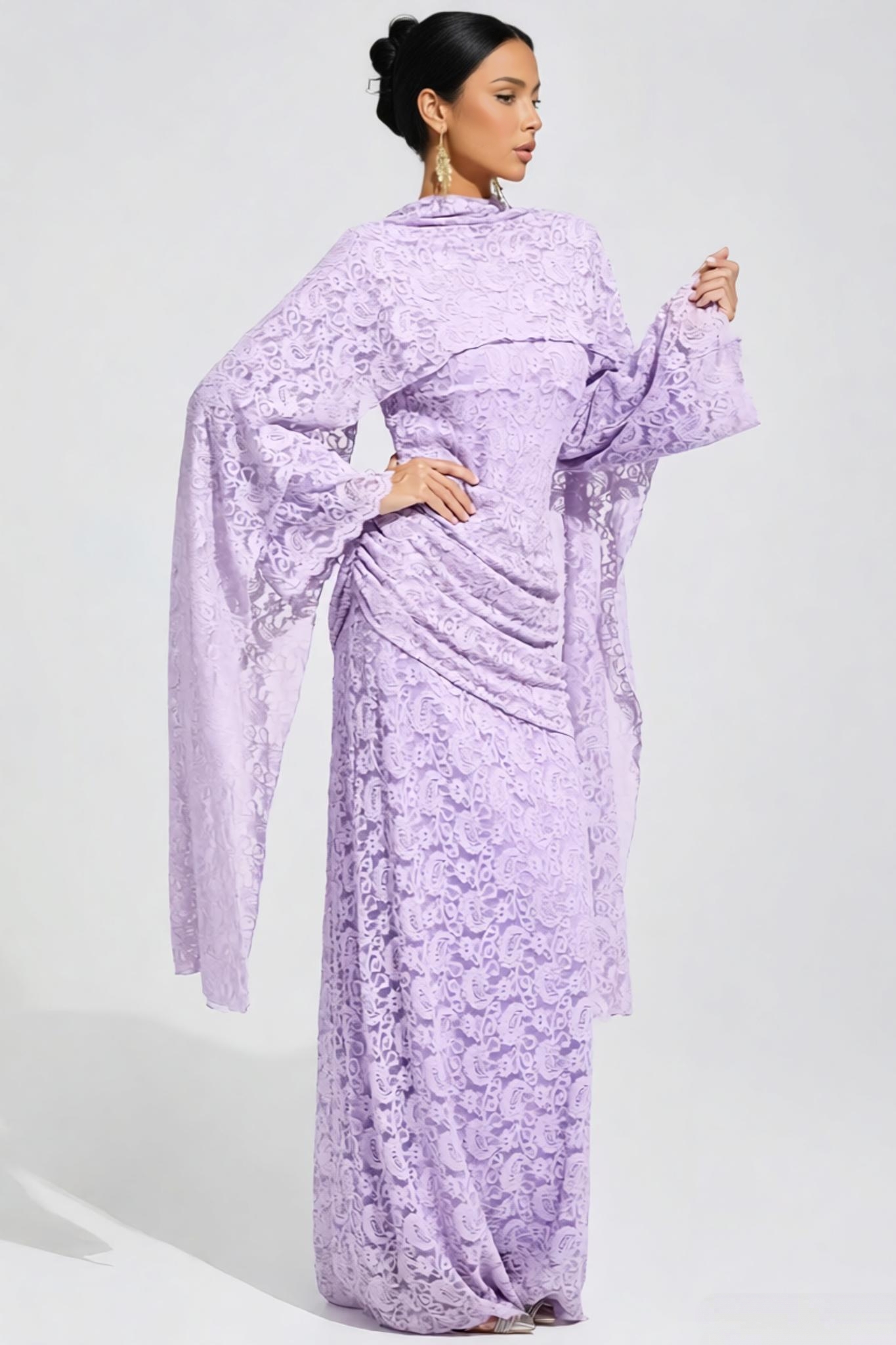 Larno Purple Long Sleeve Lace Maxi Dress