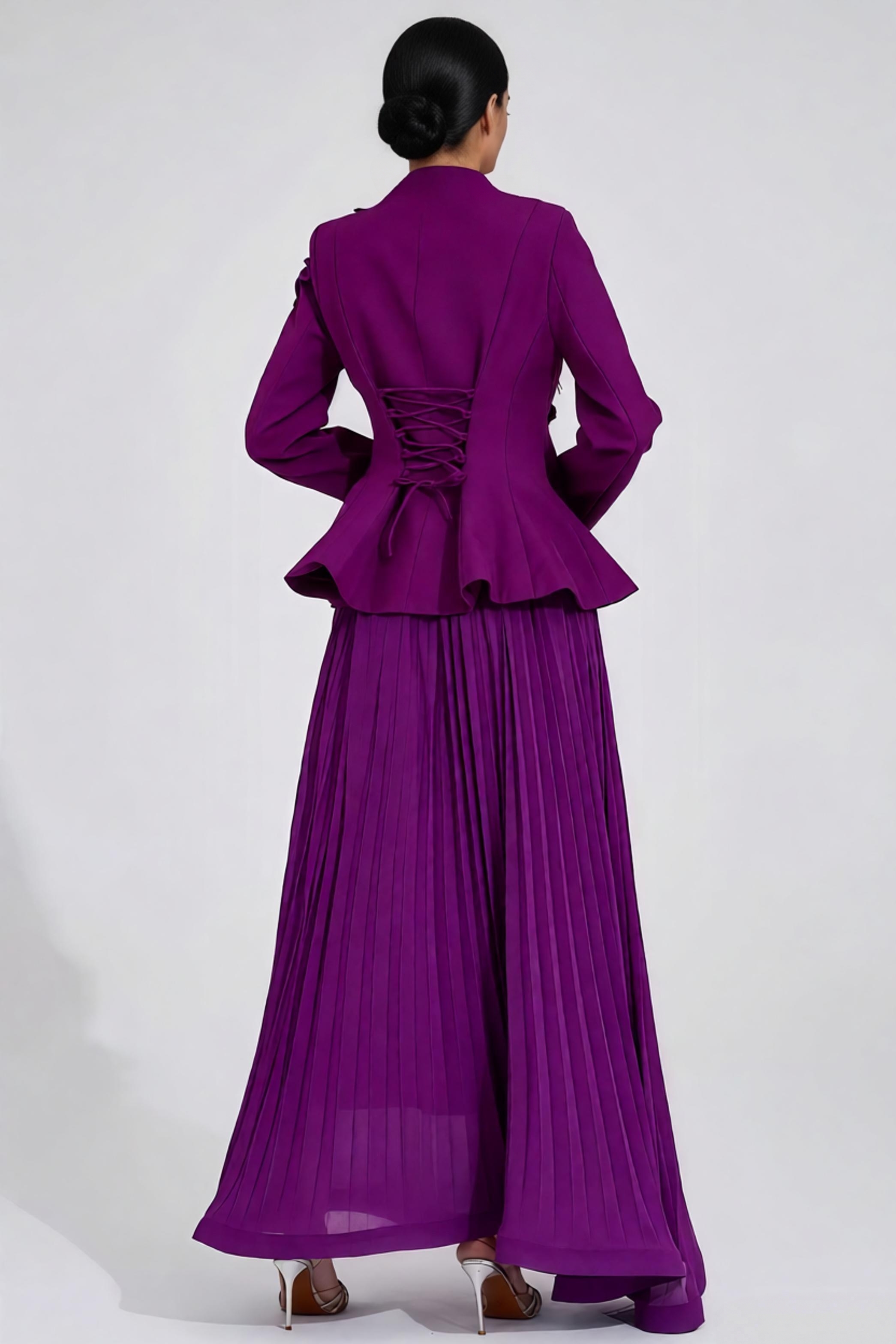 Tvrea Purple Butterfly Pleated Maxi Dress Set