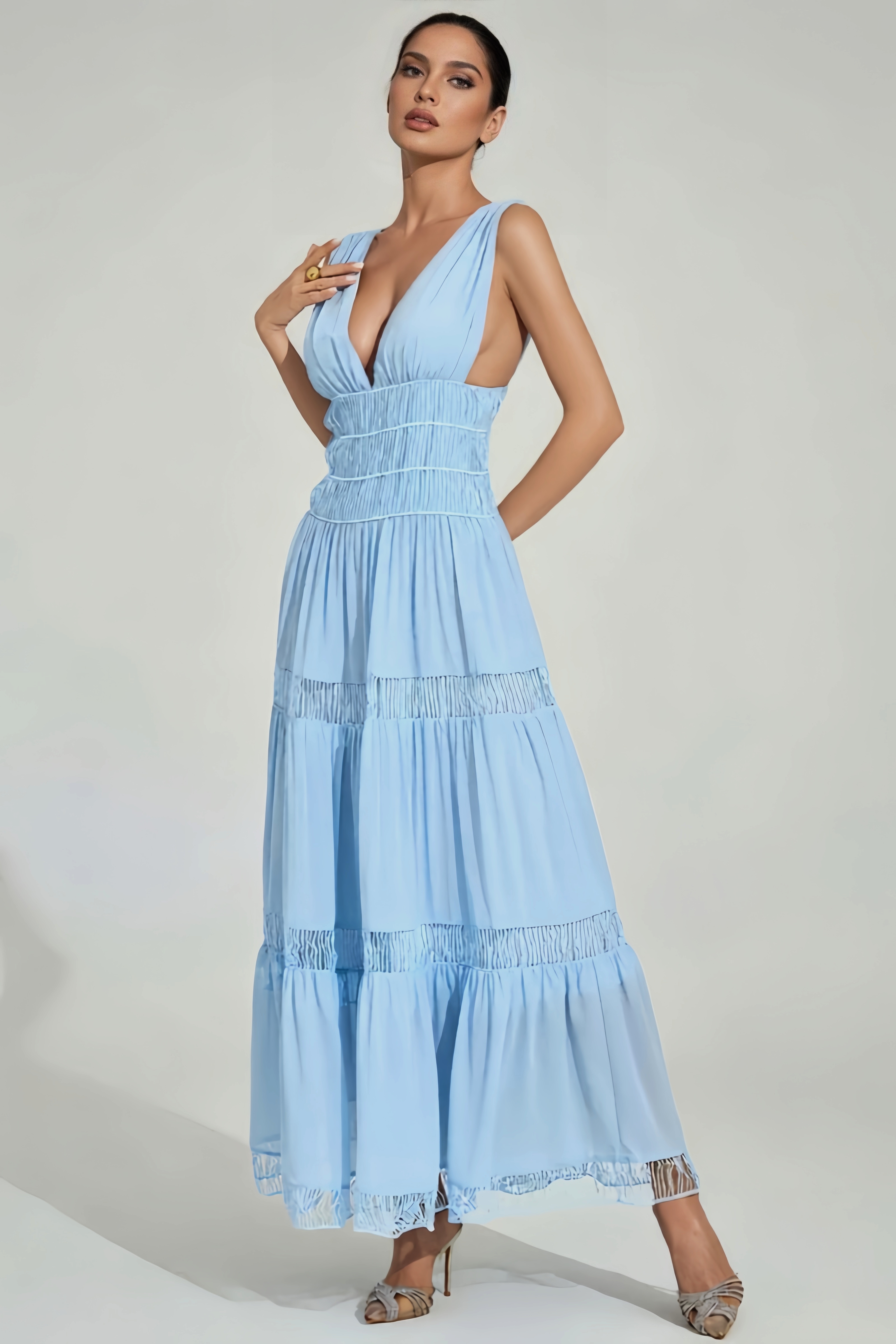 Neris Blue Backless Cut Out Maxi Dress