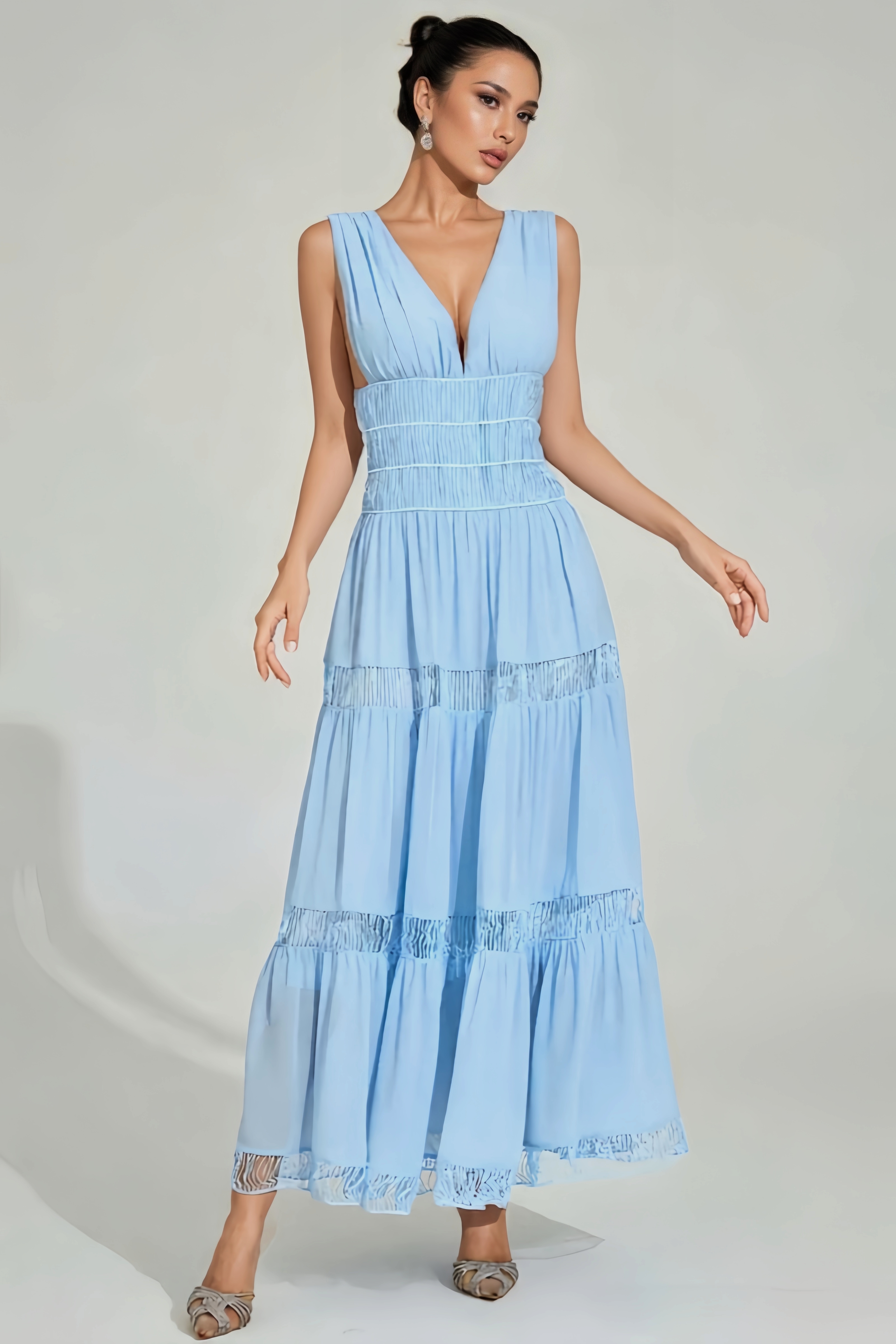 Neris Blue Backless Cut Out Maxi Dress