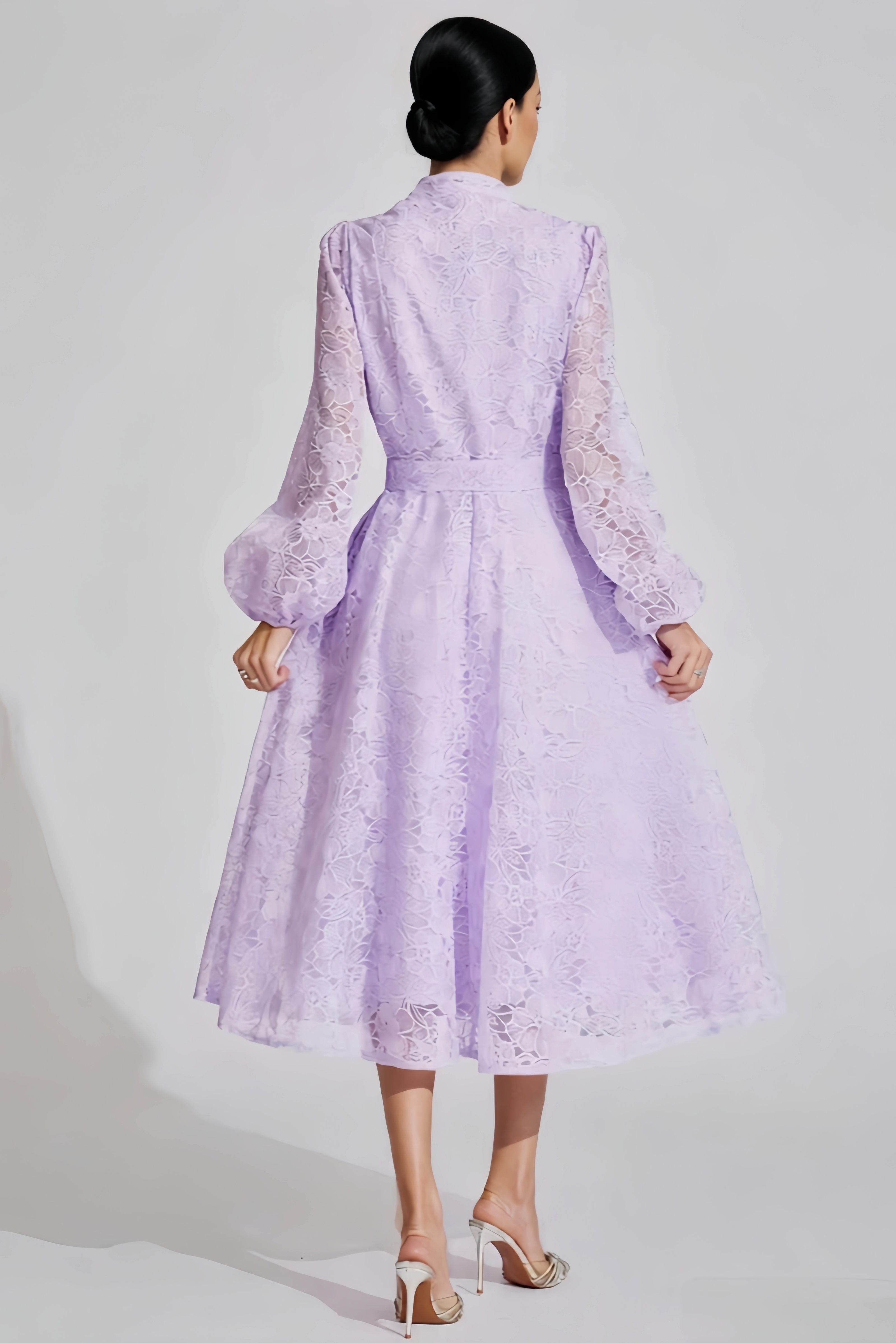 Mvorn Purple Embroidered Lace Midi Dress