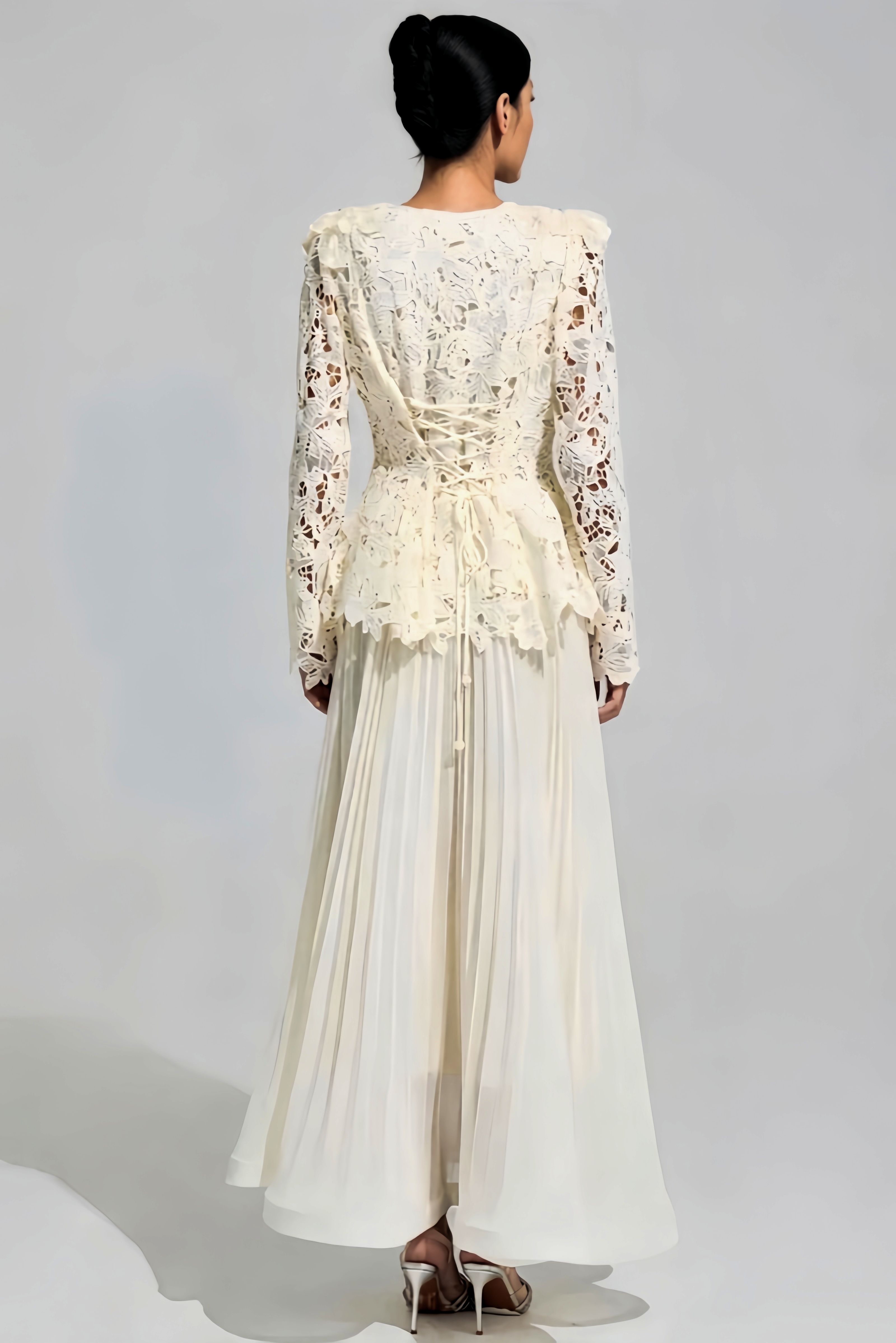 Earn Beige Long Sleeve Lace Maxi Dress Set