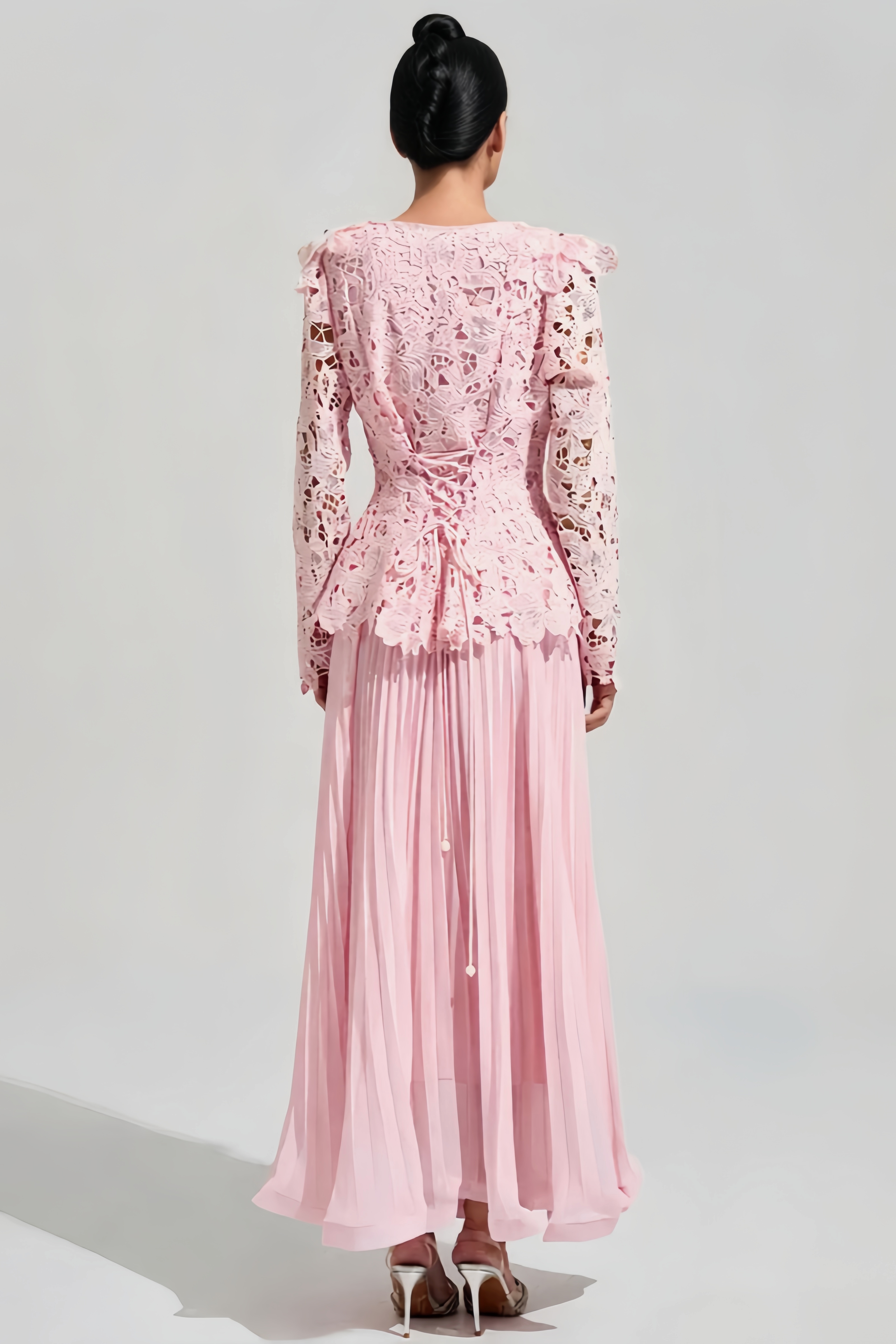 Dovik Pink Long Sleeve Lace Maxi Dress Set