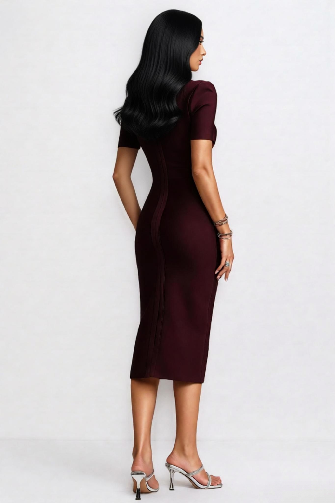 Gadie Red Short Sleeve Bandage Midi Dress