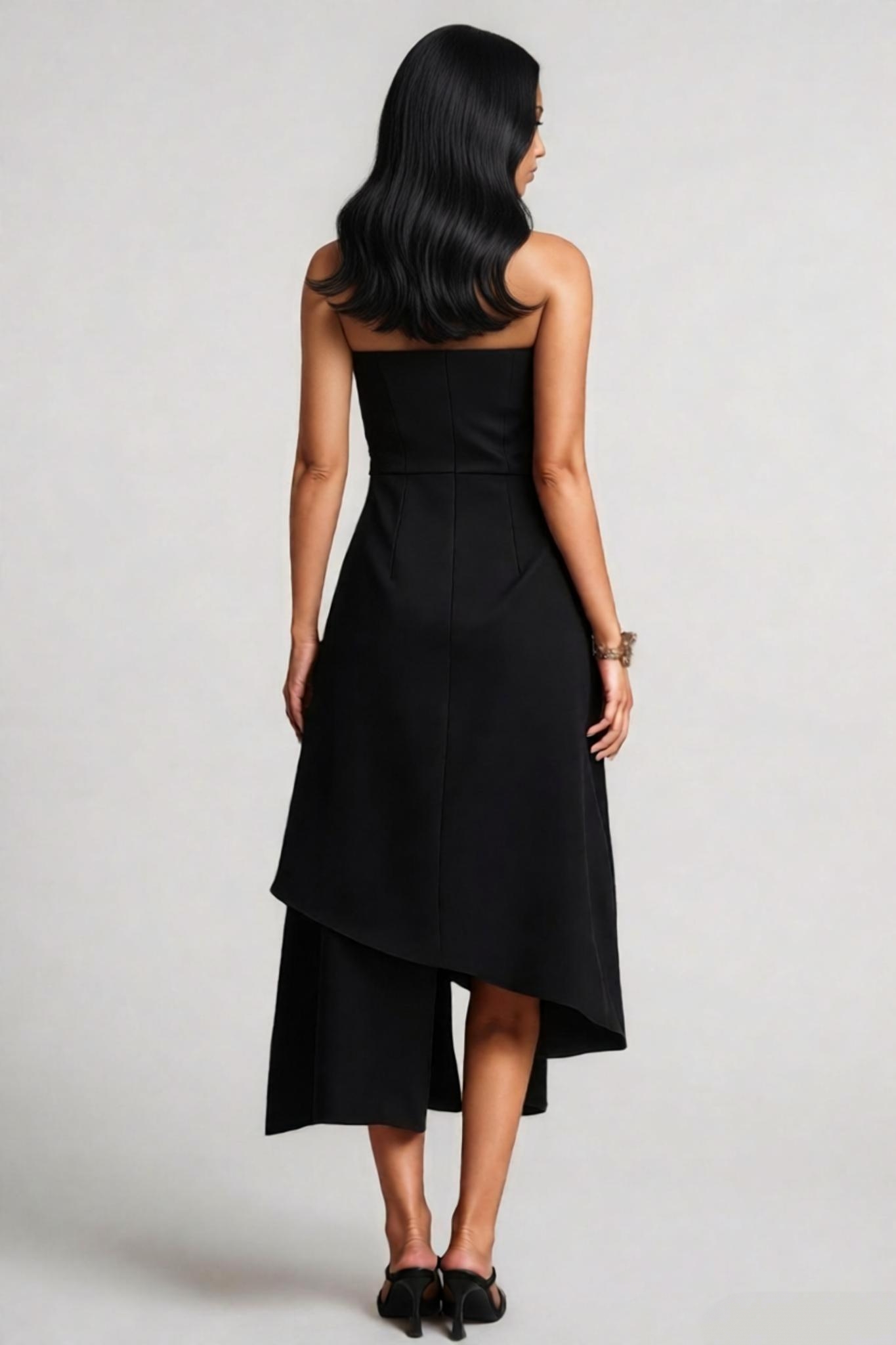 Nonathan Black Strapless Woven Midi Dress