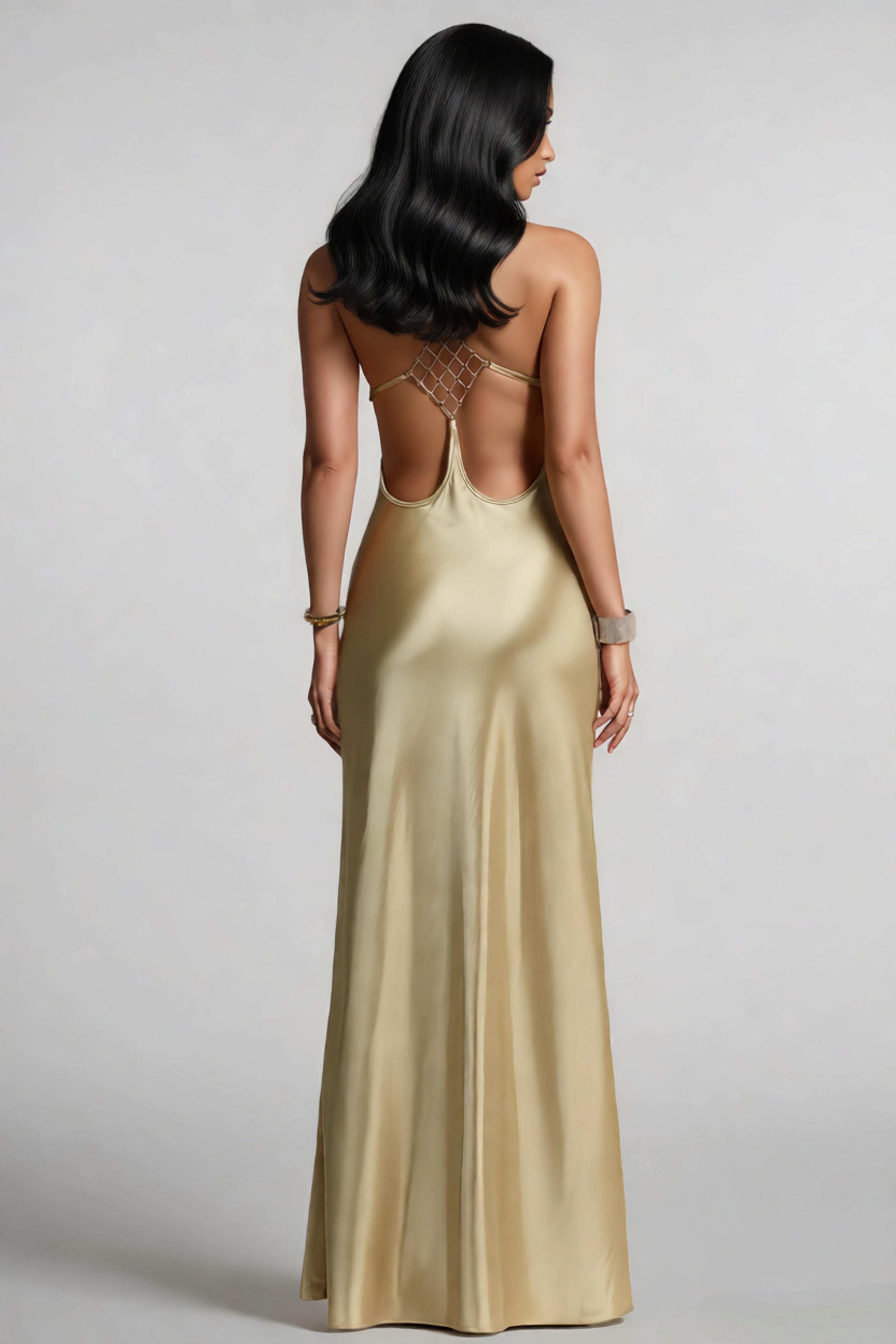 Eade Yellow Backless Satin Maxi Dress