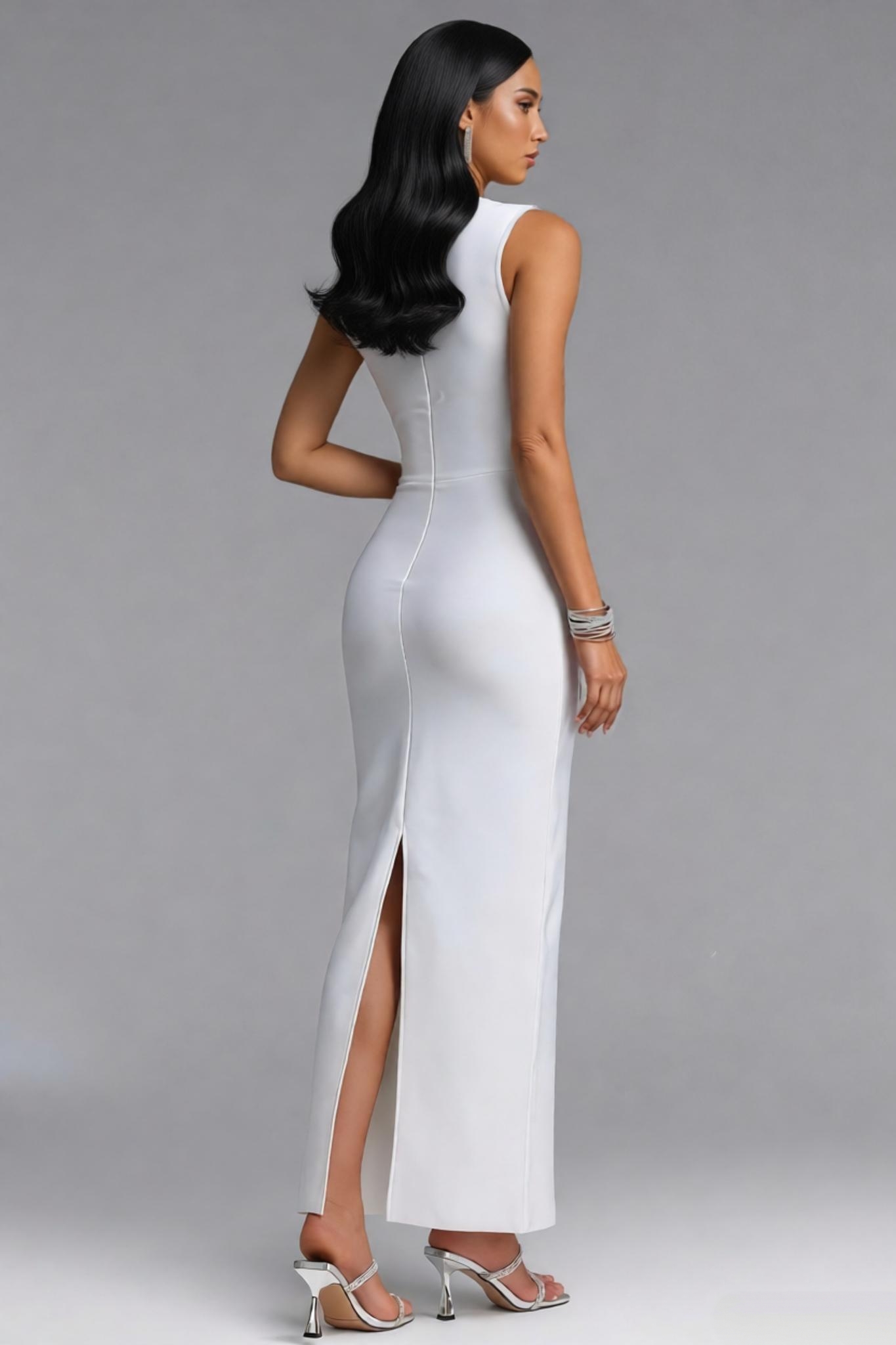 Kaven White Rhinestone Bandage Maxi Dress