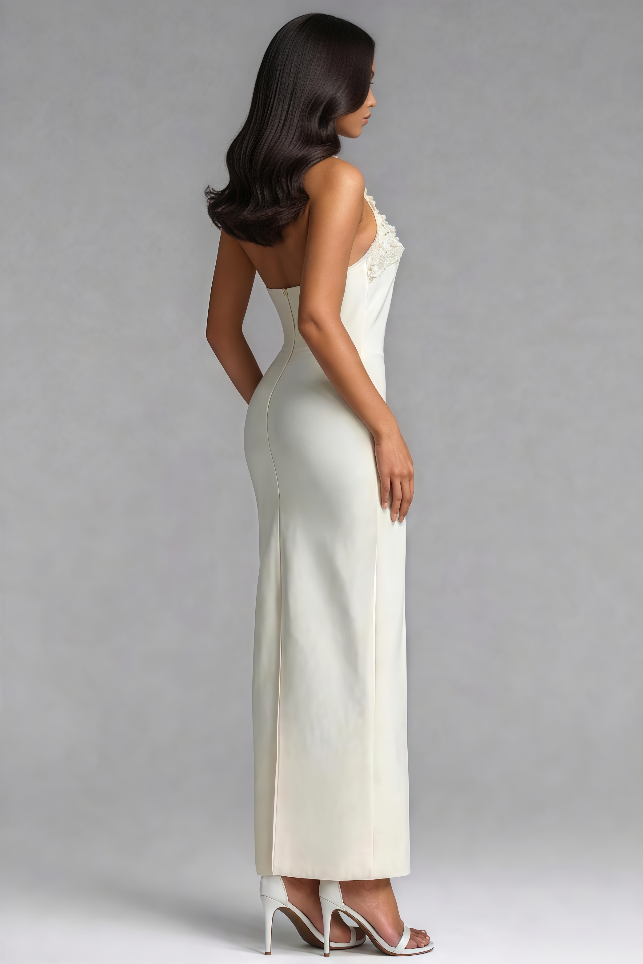 Wvery Halter Neck Pearl Rhinestone Bandage Maxi Dress