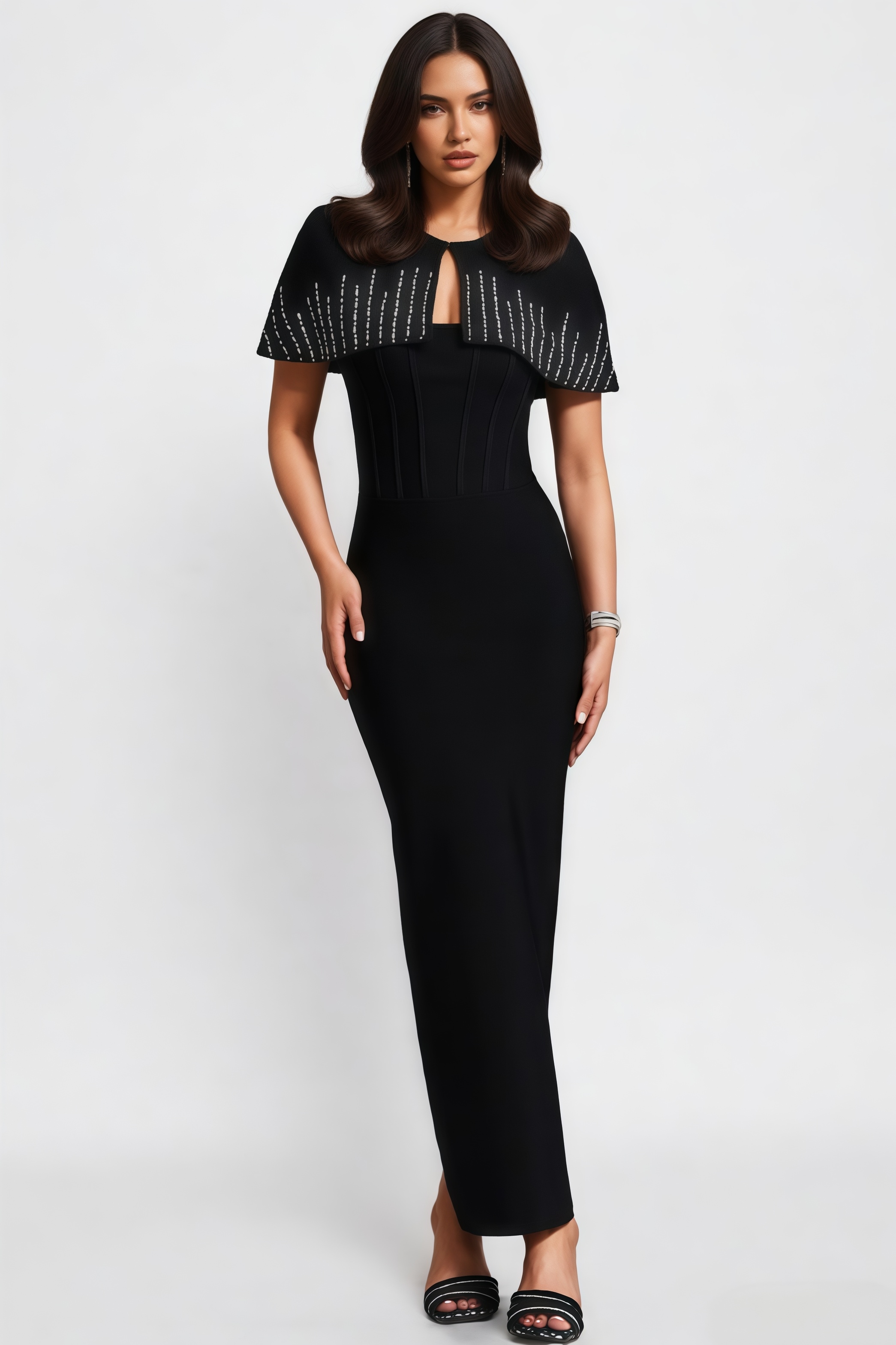 Ramuel Black Rhinestone Bandage Maxi Dress