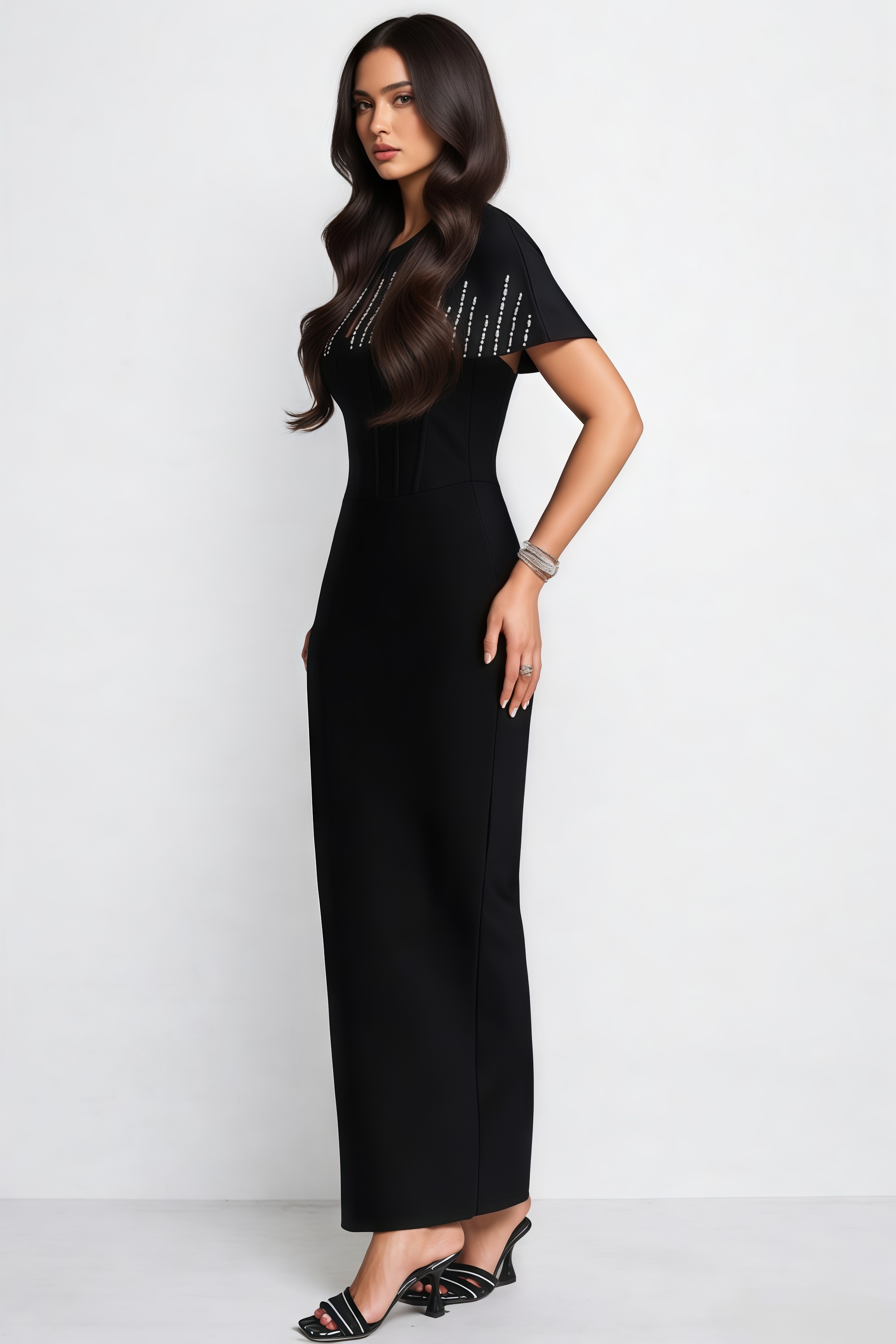 Ramuel Black Rhinestone Bandage Maxi Dress