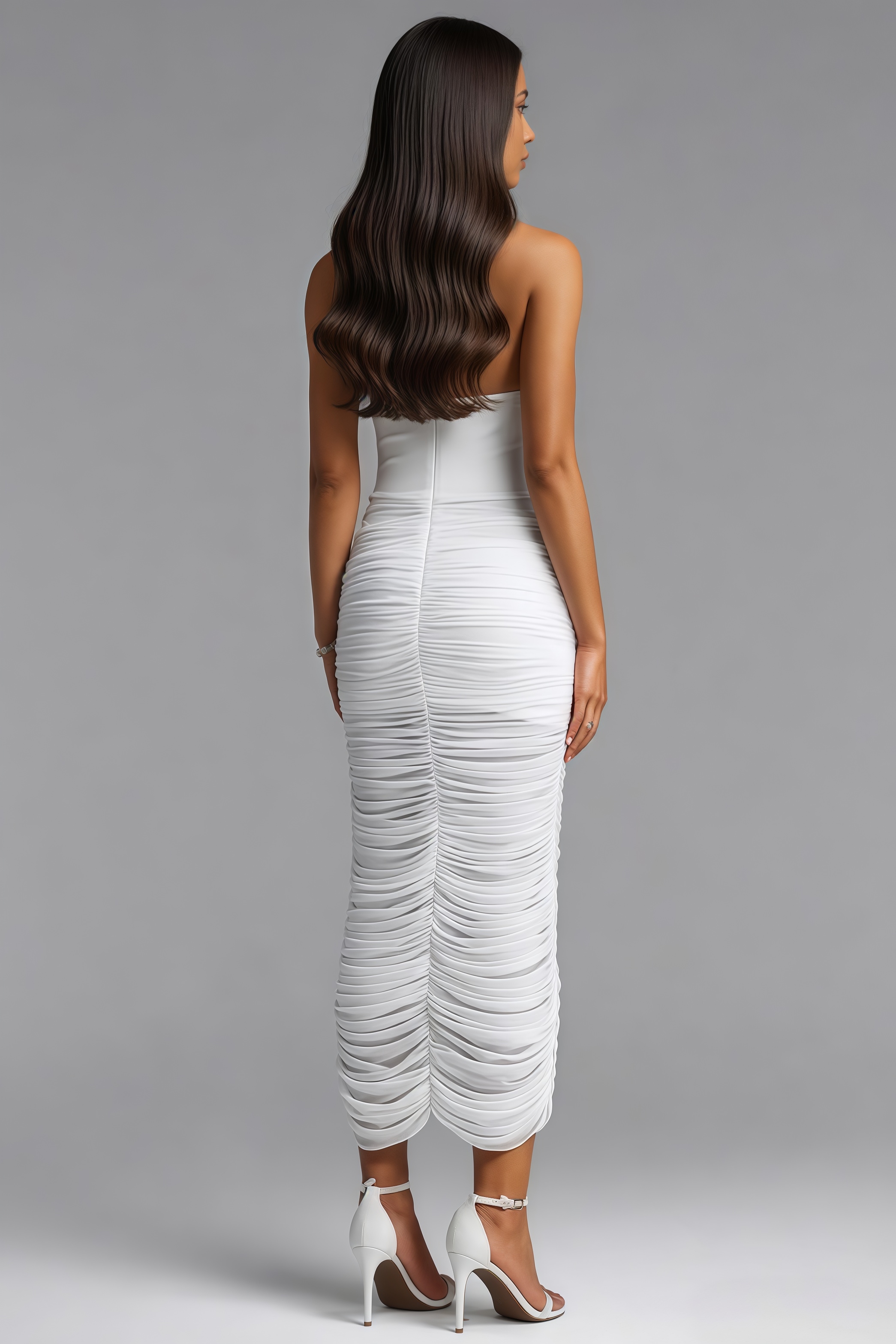 Kenry White Halter Neck Ruched Maxi Dress