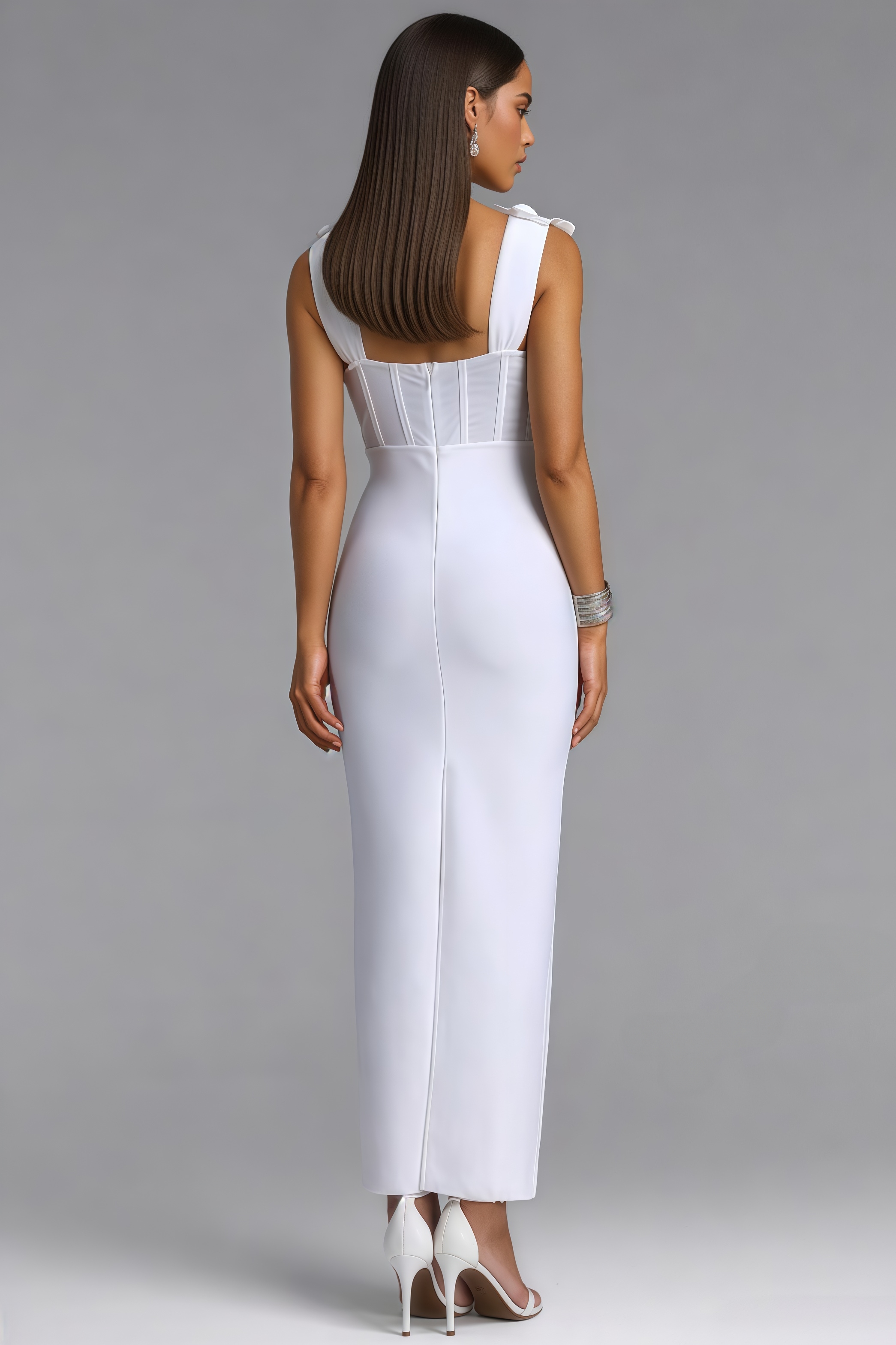 Veremiah White Pearl Bandage Maxi Dress