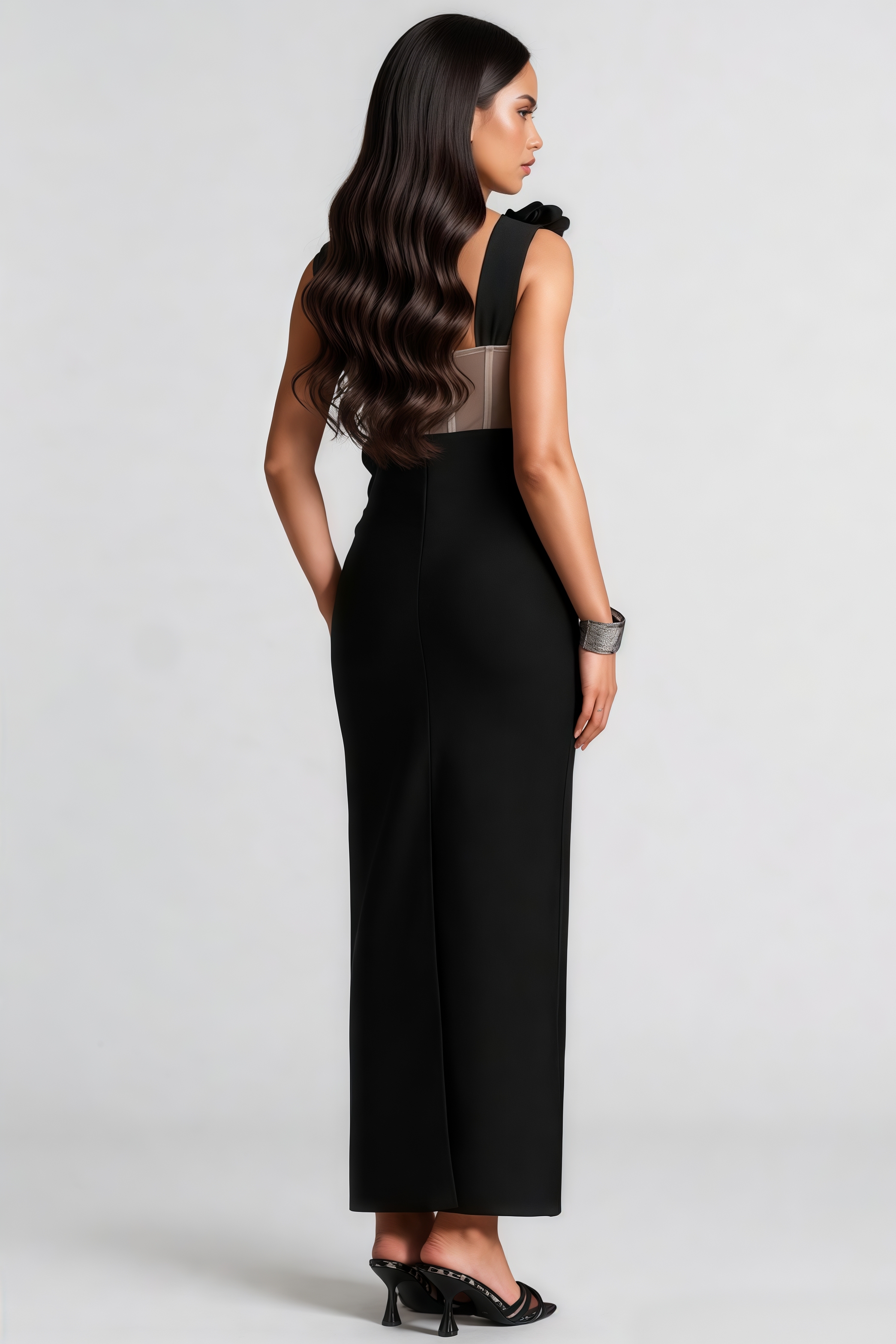 Frva Black Pearl Bandage Maxi Dress