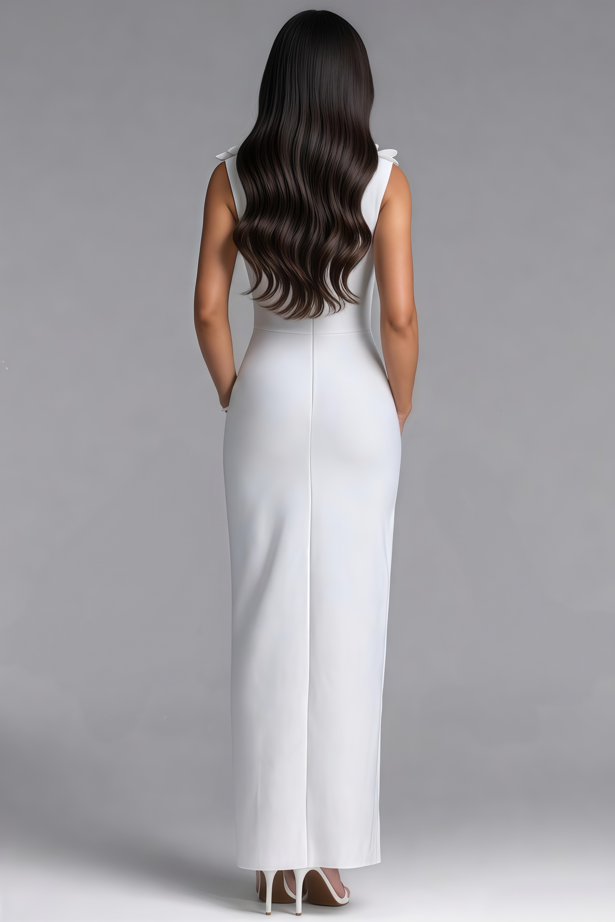 Barly White 3D Floral Bandage Maxi Dress