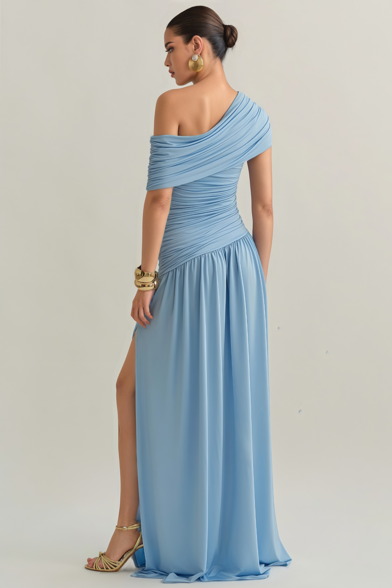 Eleanor Blue Off Shoulder Pleat Maxi Dress