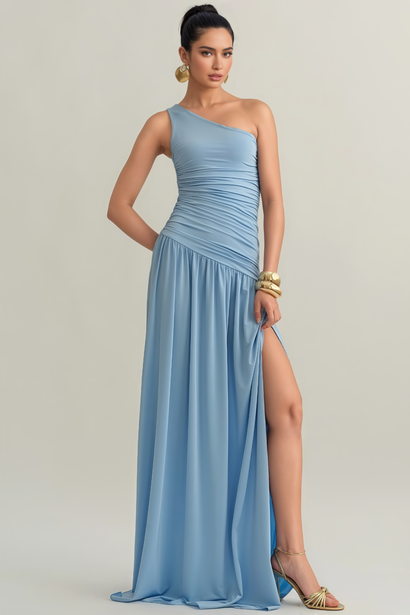 Eleanor Blue Off Shoulder Pleat Maxi Dress