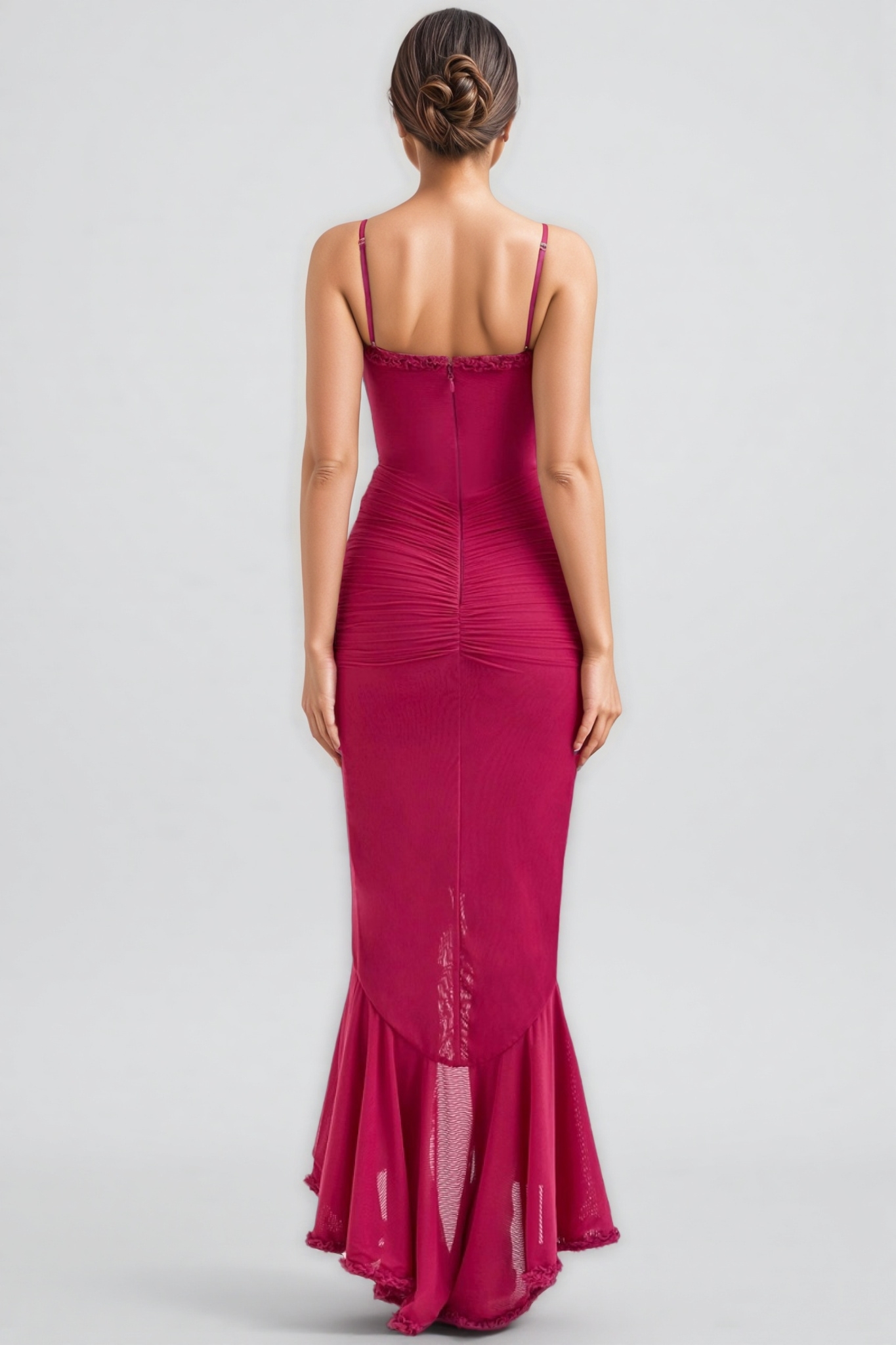 Jinx Wine Ruffled Front Maxi Dress