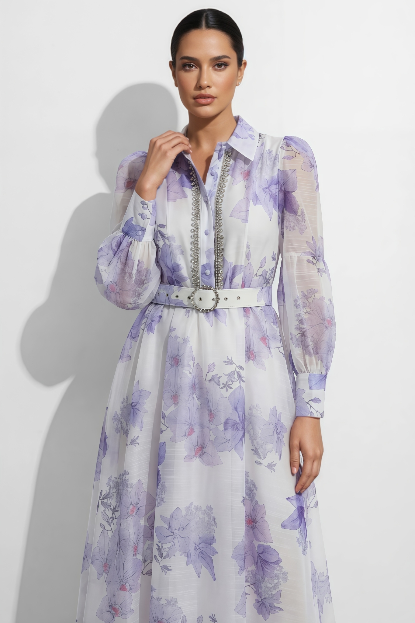 Thtra Purple Floral Print Maxi Dress