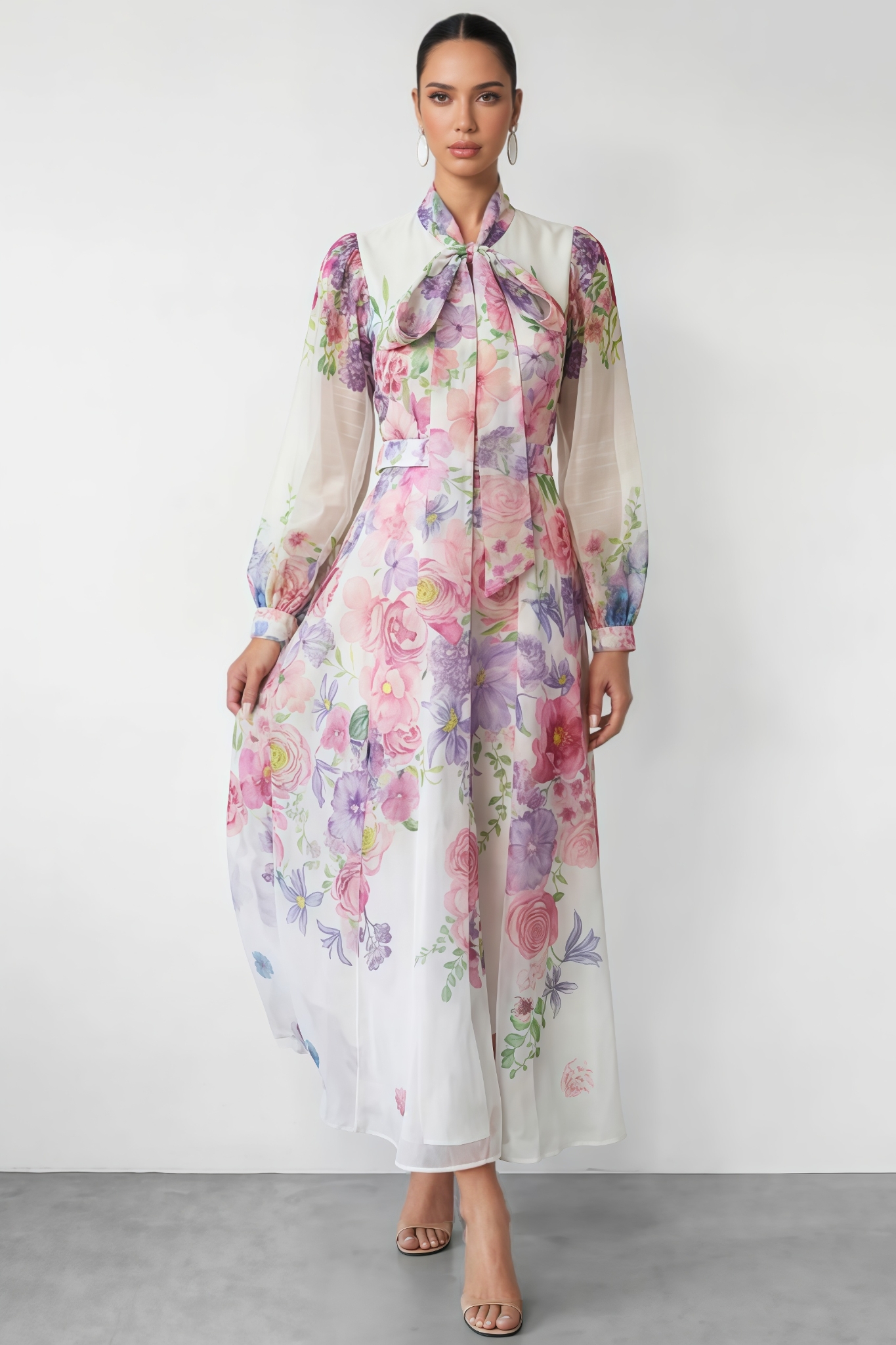 Nichalsy Printed Puff Sleeve Maxi Dress