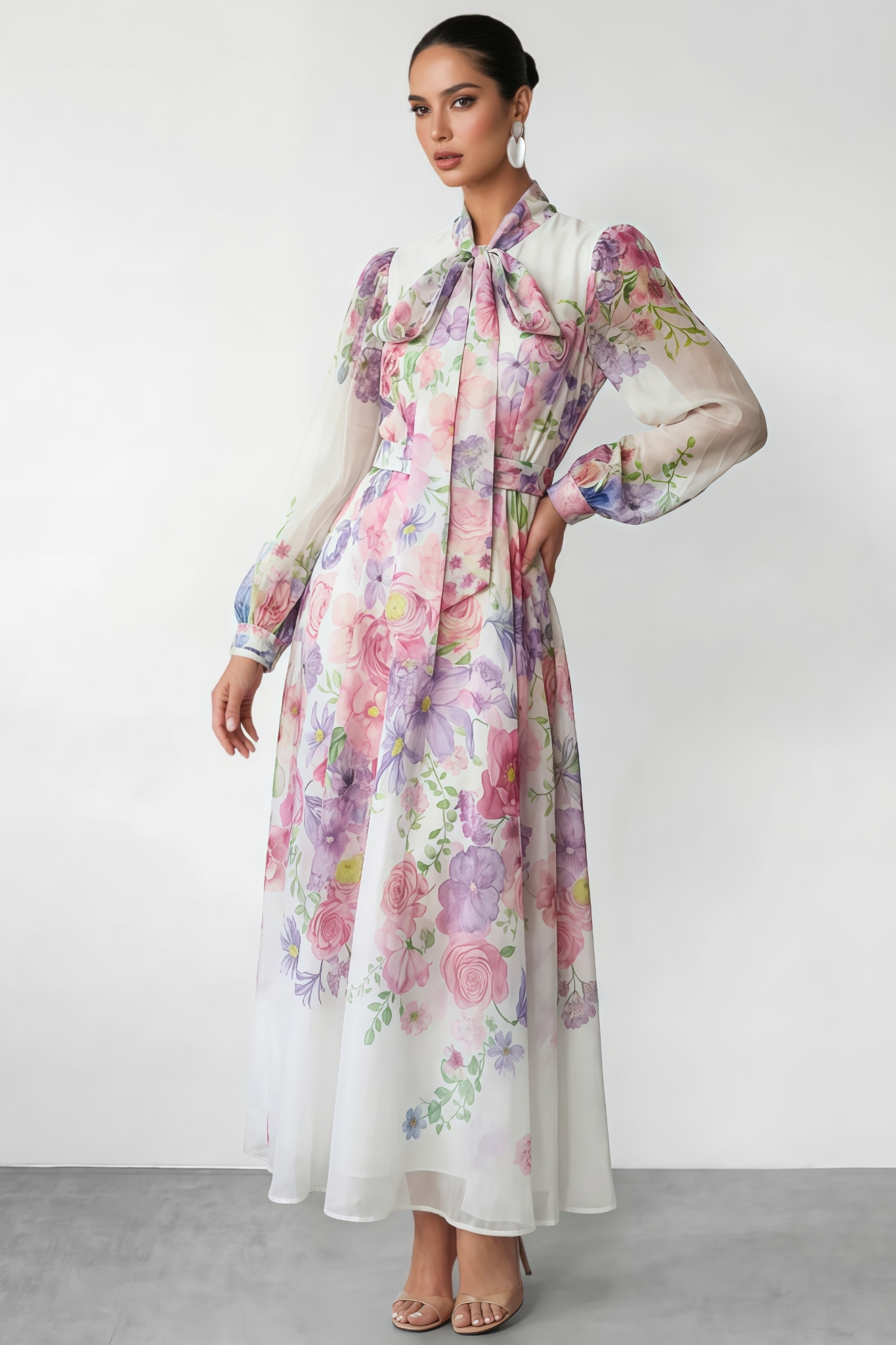 Nichalsy Printed Puff Sleeve Maxi Dress