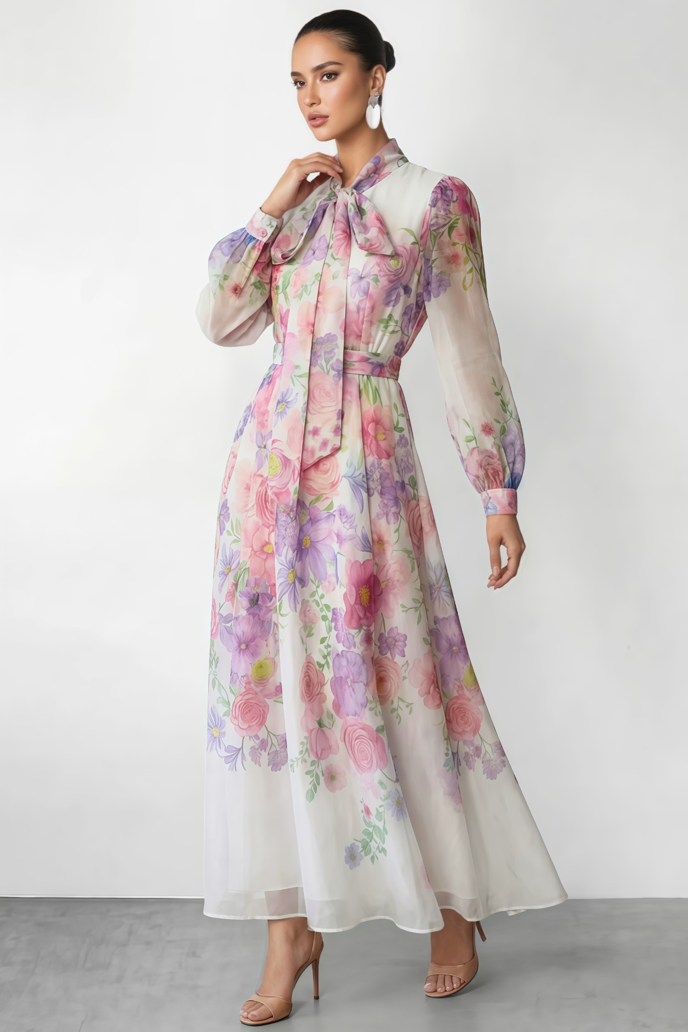 Nichalsy Printed Puff Sleeve Maxi Dress
