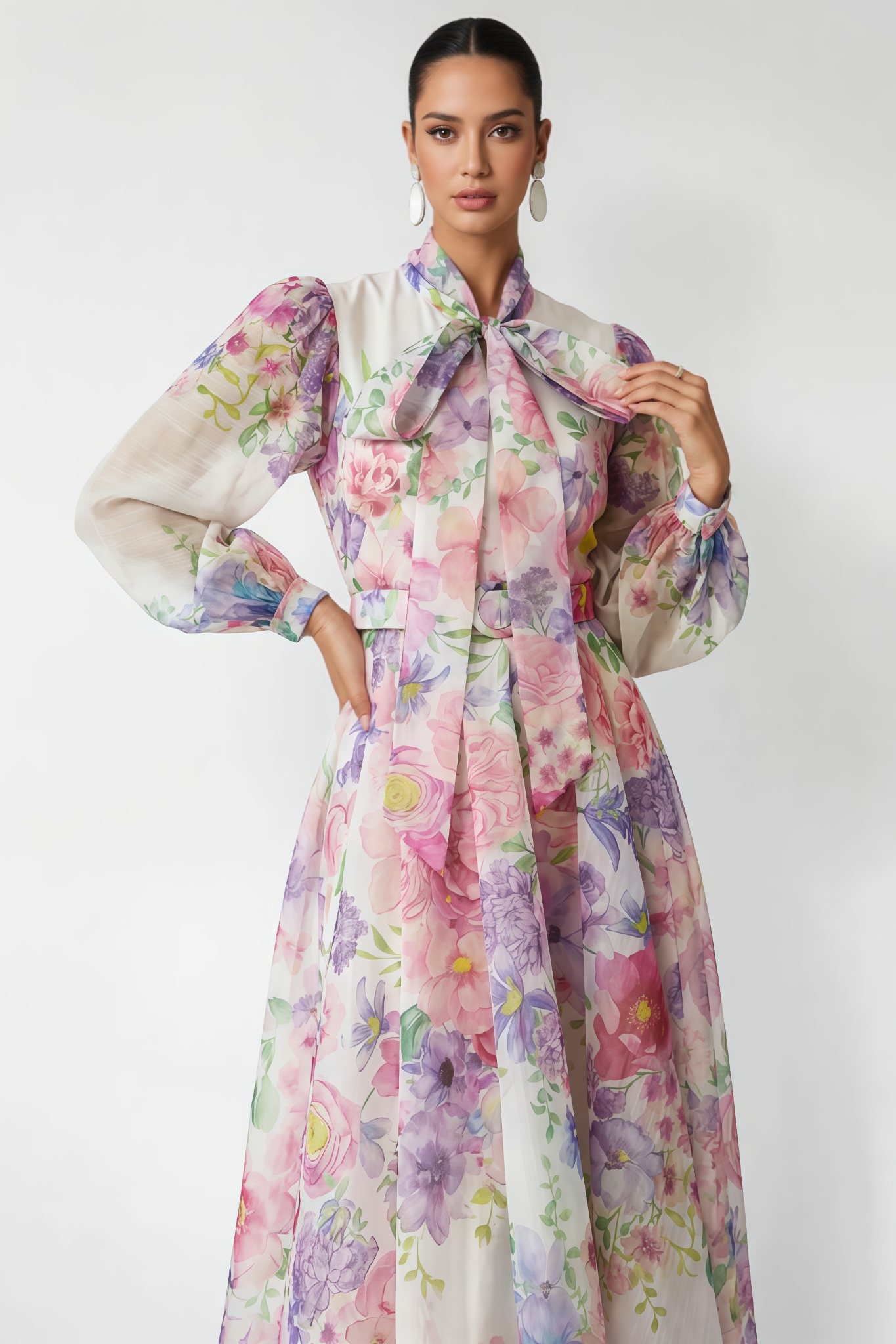 Nichalsy Printed Puff Sleeve Maxi Dress