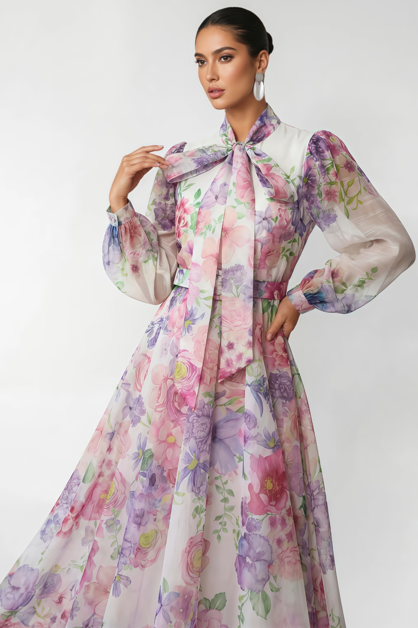 Nichalsy Printed Puff Sleeve Maxi Dress