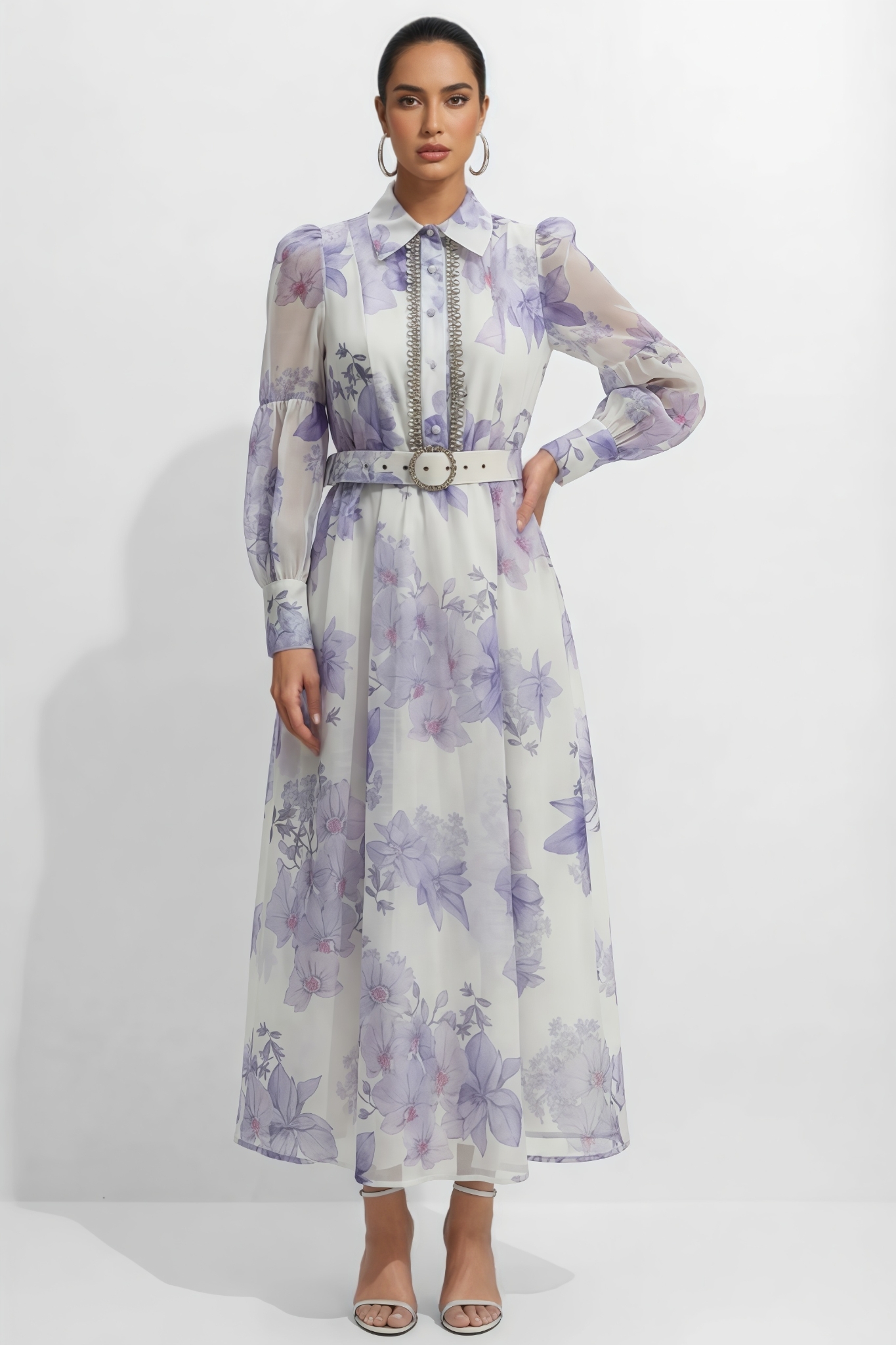 Thtra Purple Floral Print Maxi Dress