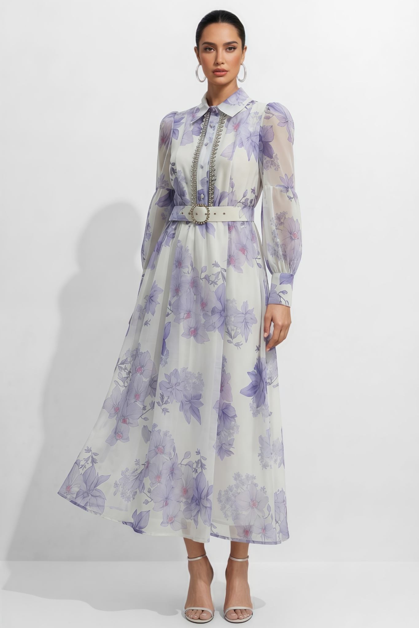 Thtra Purple Floral Print Maxi Dress