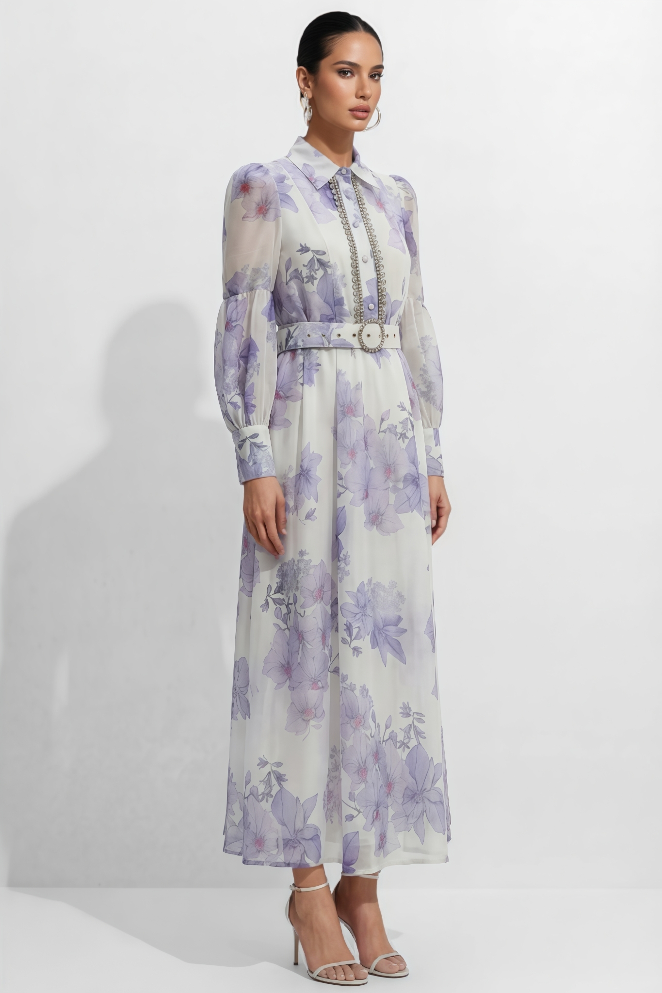 Thtra Purple Floral Print Maxi Dress