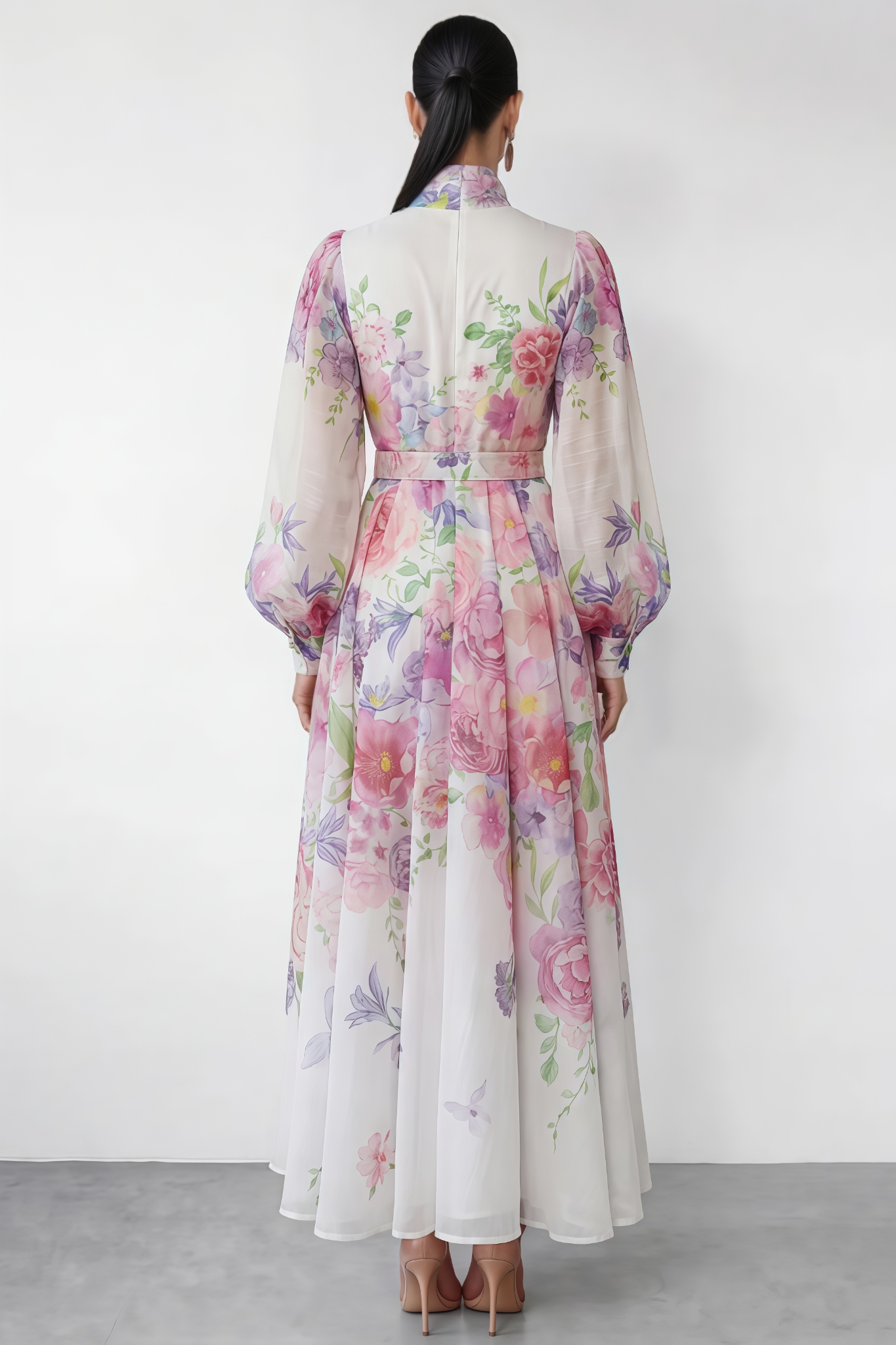 Nichalsy Printed Puff Sleeve Maxi Dress