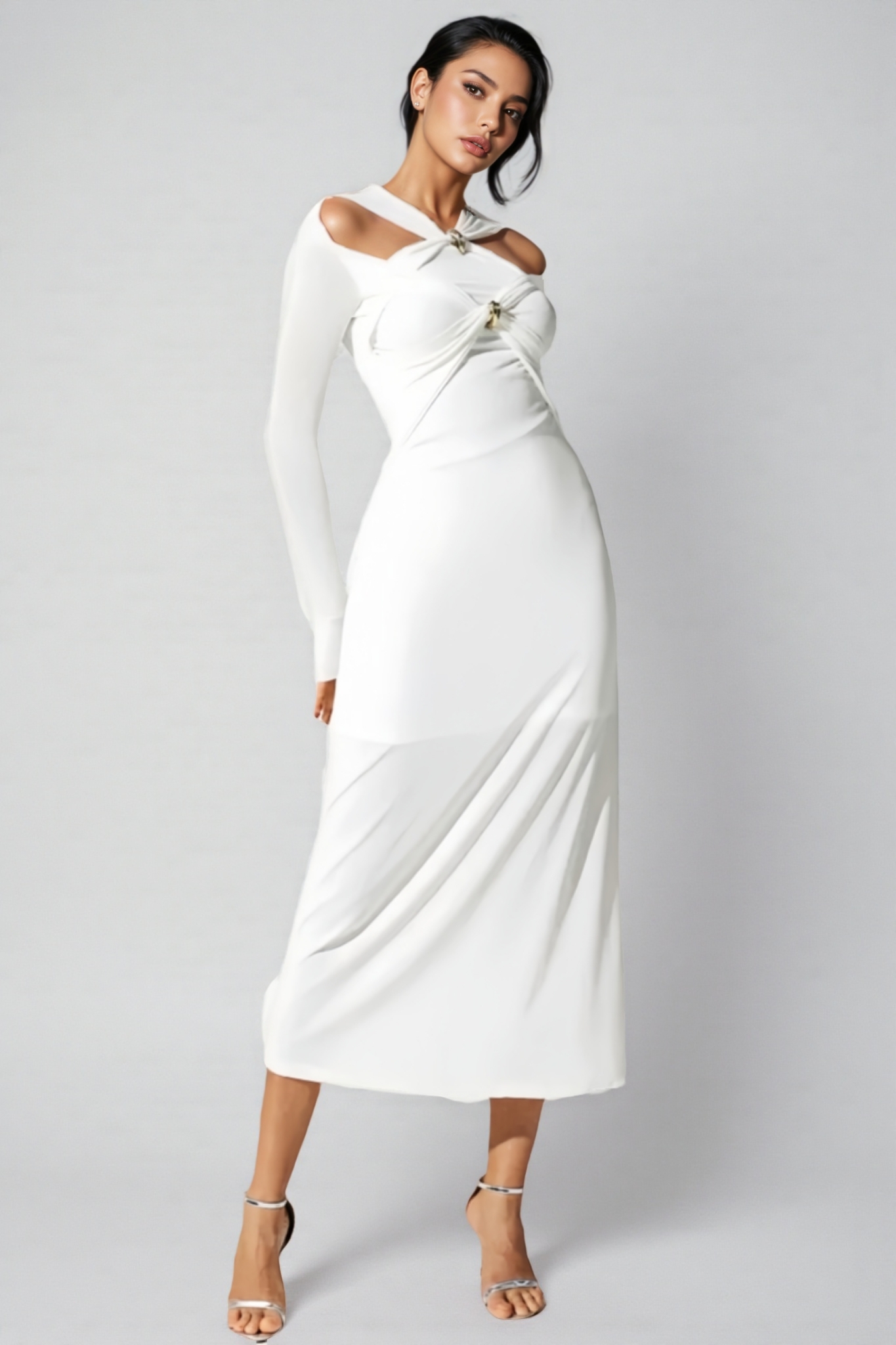 Solid Colour Strappy Maxi Dress-White
