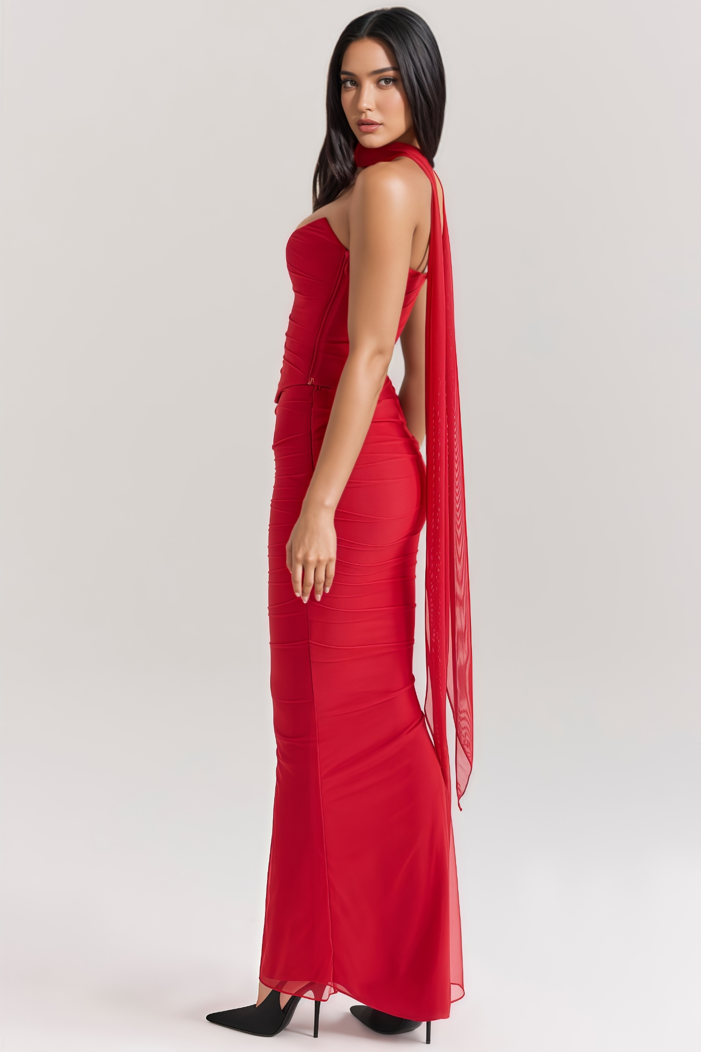 Kaelnt Red Halter Maxi Dress Set