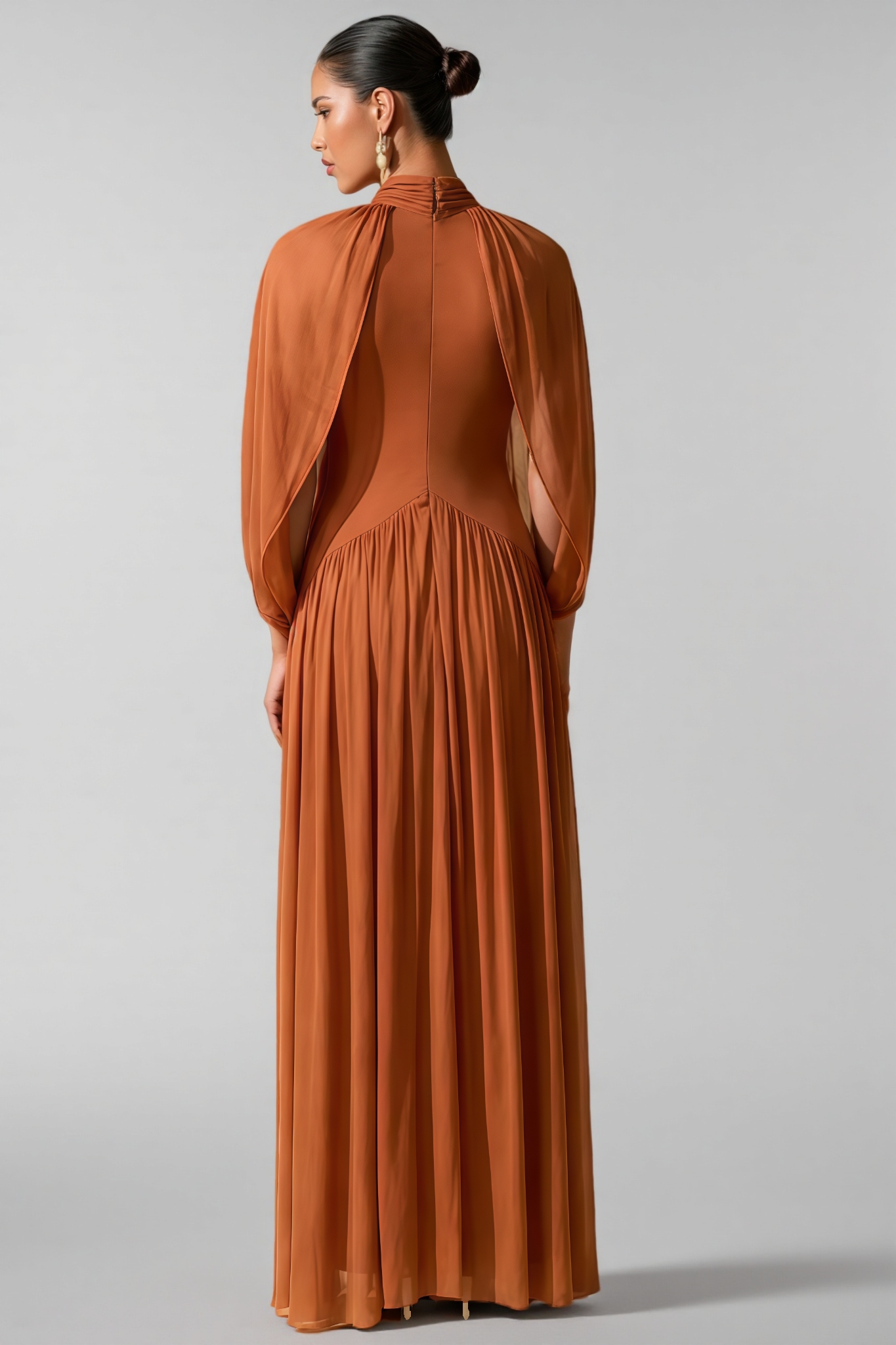 Kelisk Brown Draped Cape Sleeve Knit Maxi Dress
