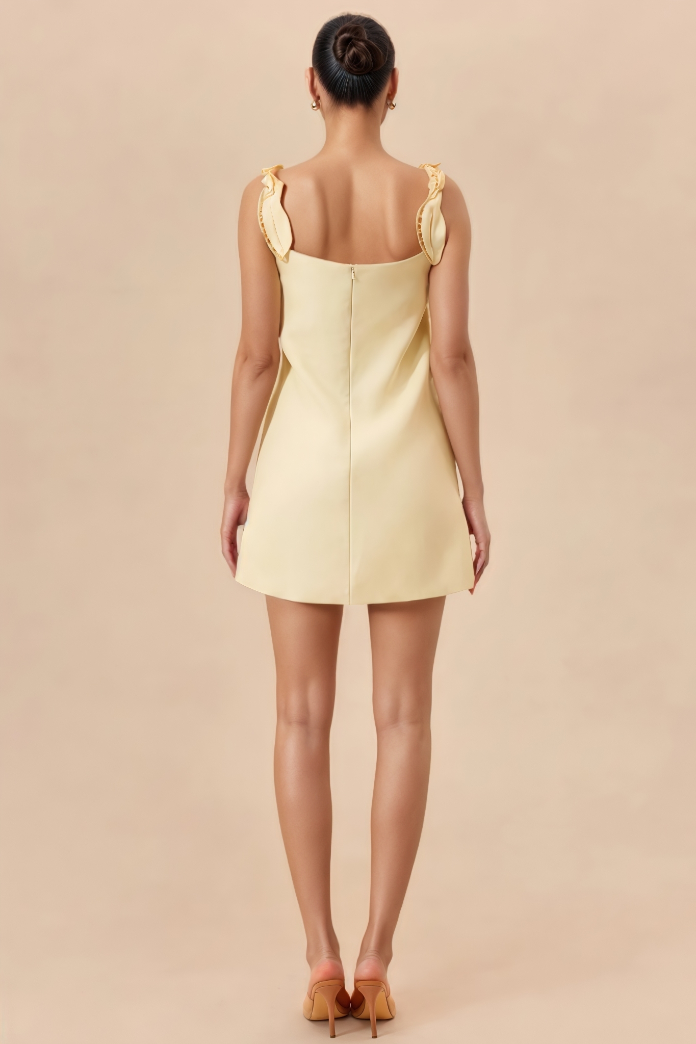 Fhalassa Beige Halter Embroidered Mini Dress