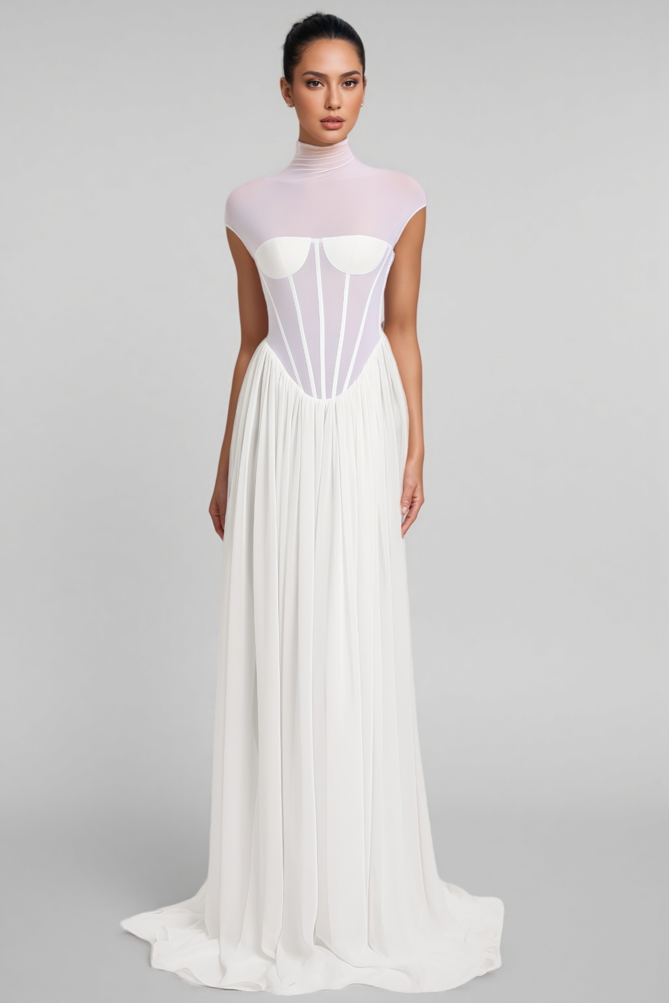 Mishatp White Semi Sheer Chiffon Maxi Dress