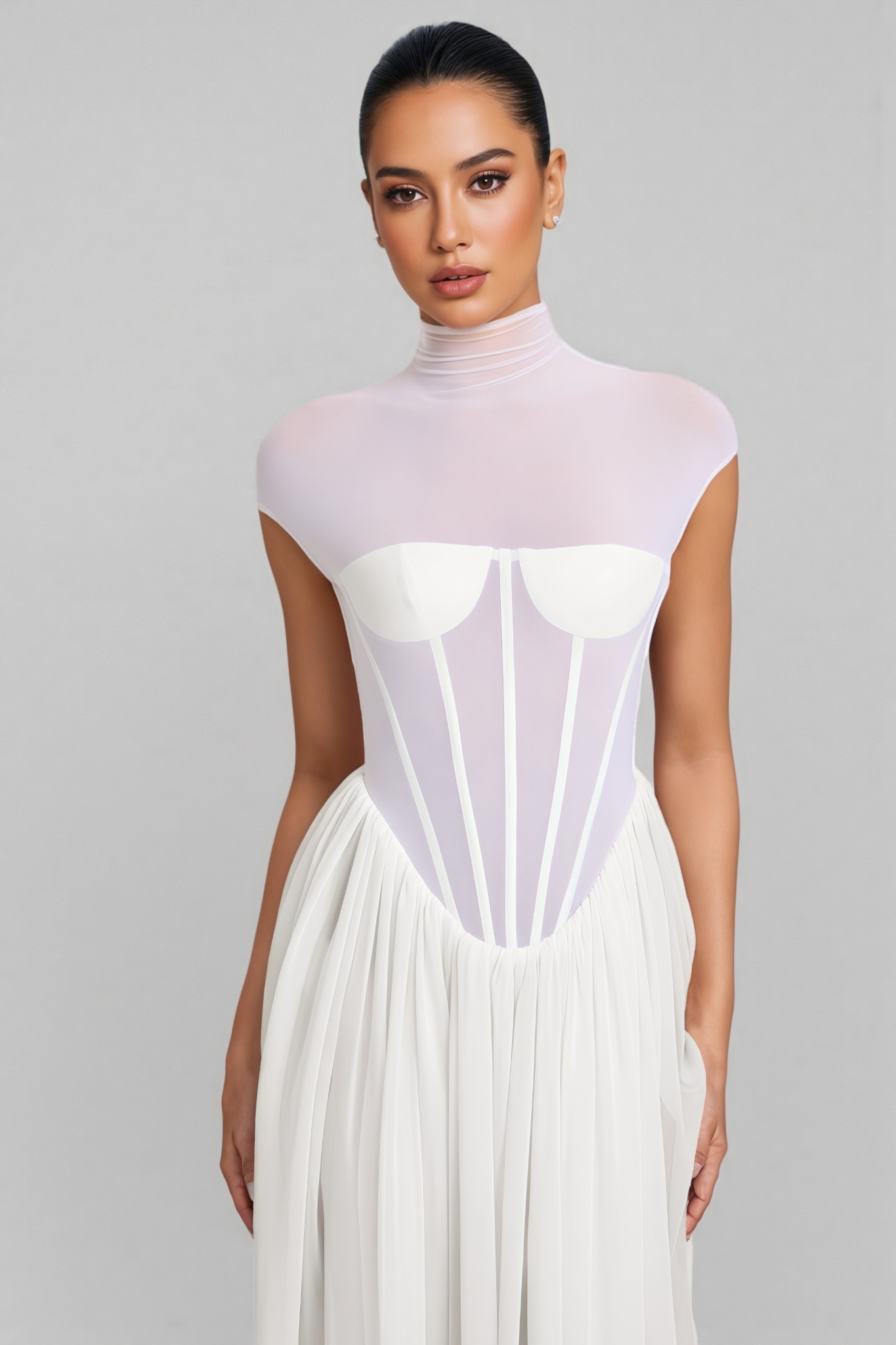 Mishatp White Semi Sheer Chiffon Maxi Dress