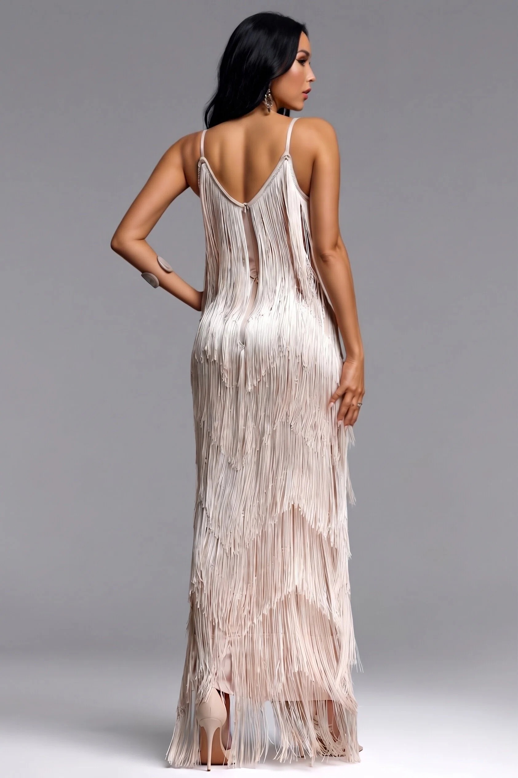Gospien Halter Fringe Bandage Maxi Dress