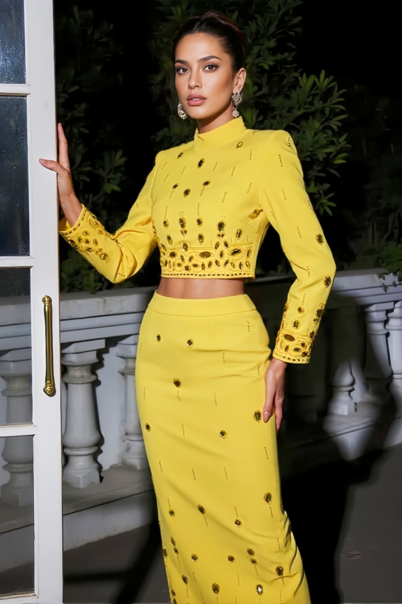 Yenia Beaded Short Top Maxi Dress Two-Piece Set